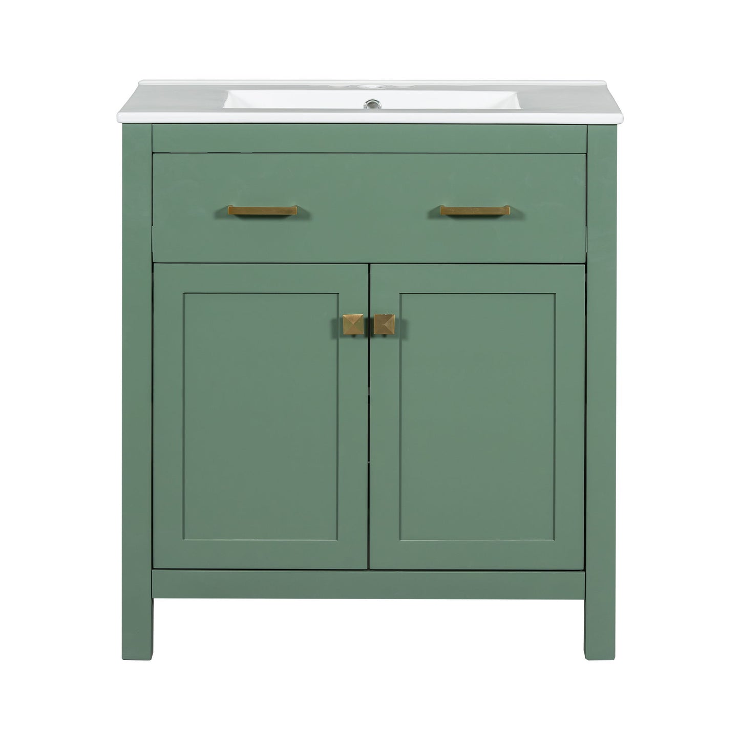 Bathroom Vanity With Ceramic Sink, Modern Single Bathroom Cabinet With 2 Doors And A Shelf, Soft Close Doors Hearth and Haven