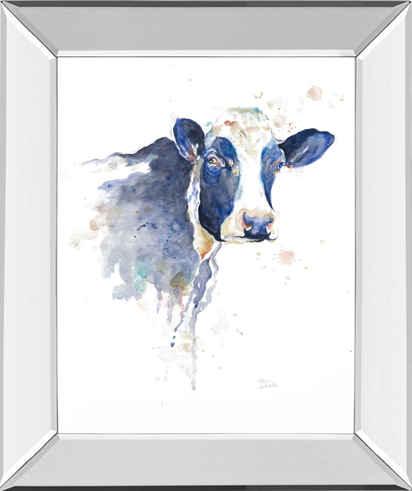 Watercolor Blue Cow By Patricia Pinto - Mirror Framed Print Wall Art - Blue - Snoozhouse