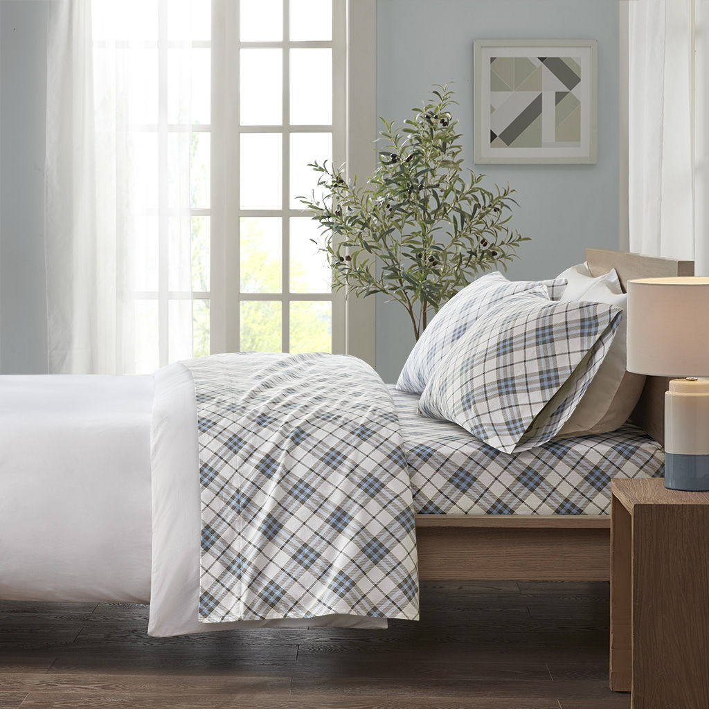 Queen Cozy Sheet Set - Blue Plaid True North by Sleep Philosophy