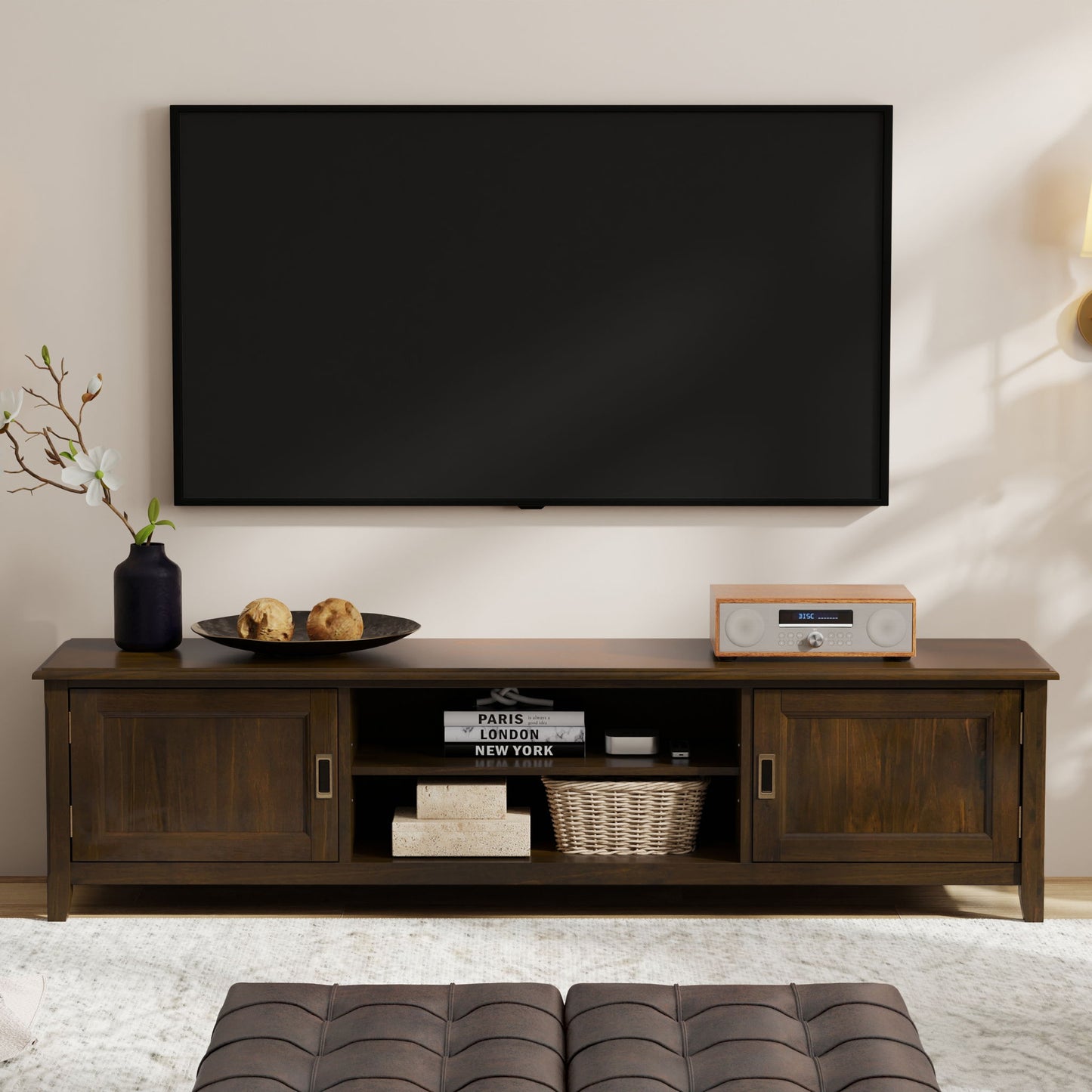 Burlington - Low TV Media Stand - Mahogany Simpli-Home