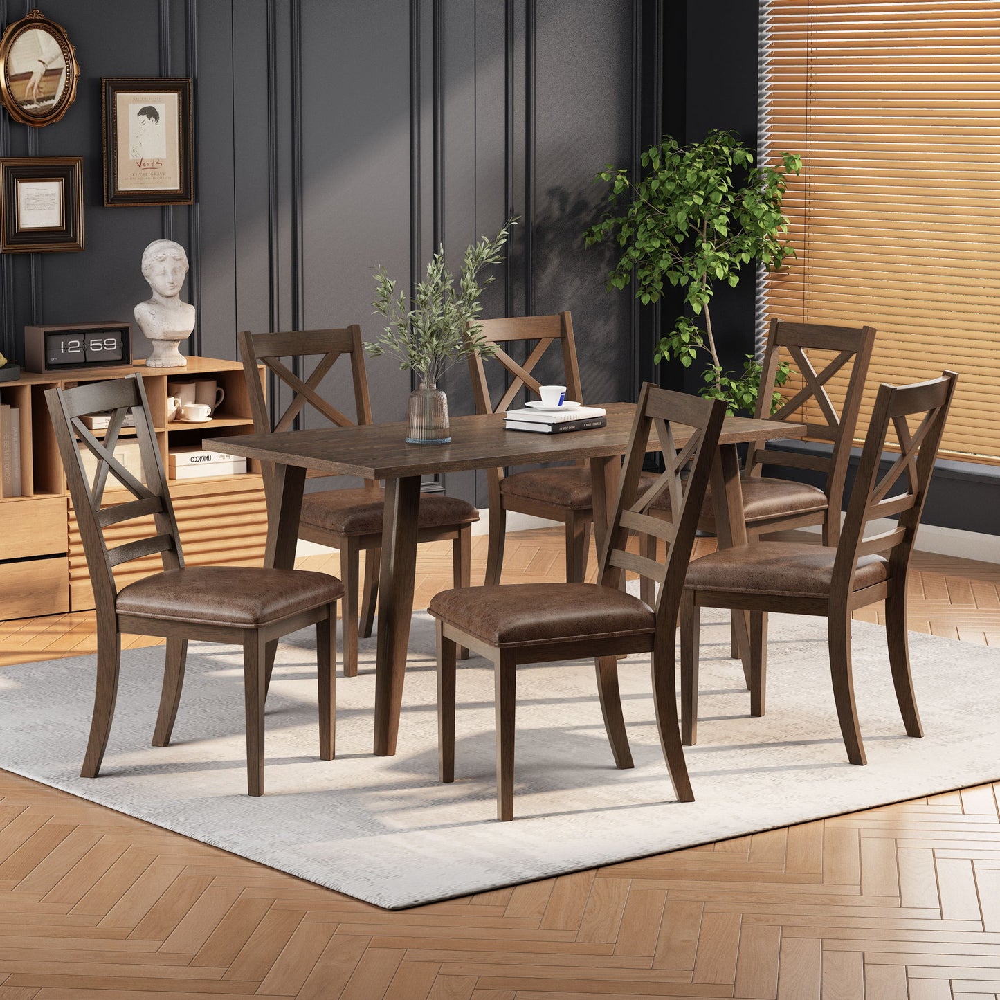 Country Style Dining Chairs (Set of 2) With Cross Back Design - Brown Noble House