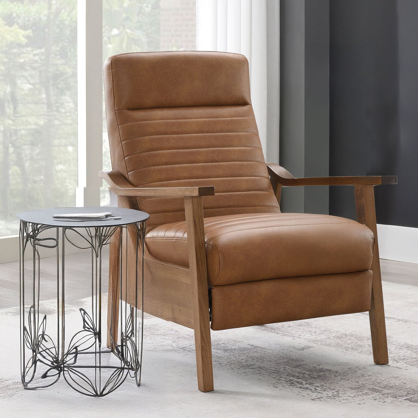Asher - Modern Push Back Recliner With Wood Arms Home Essentials