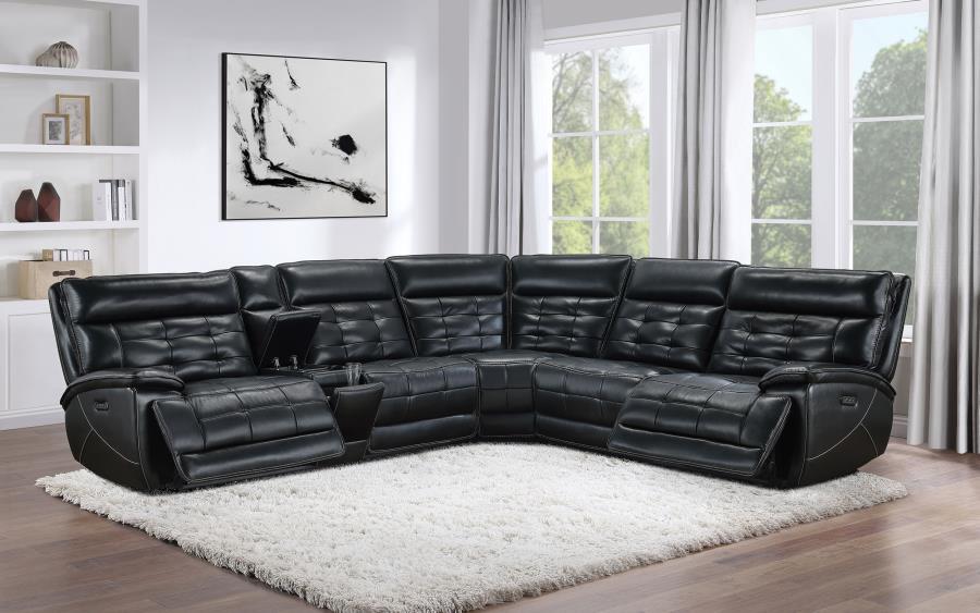 Hewitt - Leather Upholstered Power Reclining Sectional - Black Coaster Fine Furniture