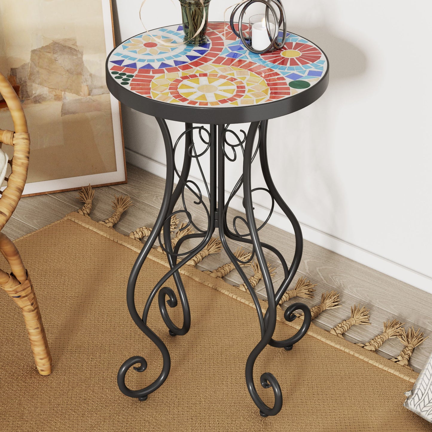 Colorful Outdoor Side Table With Ceramic Tile Top Noble House