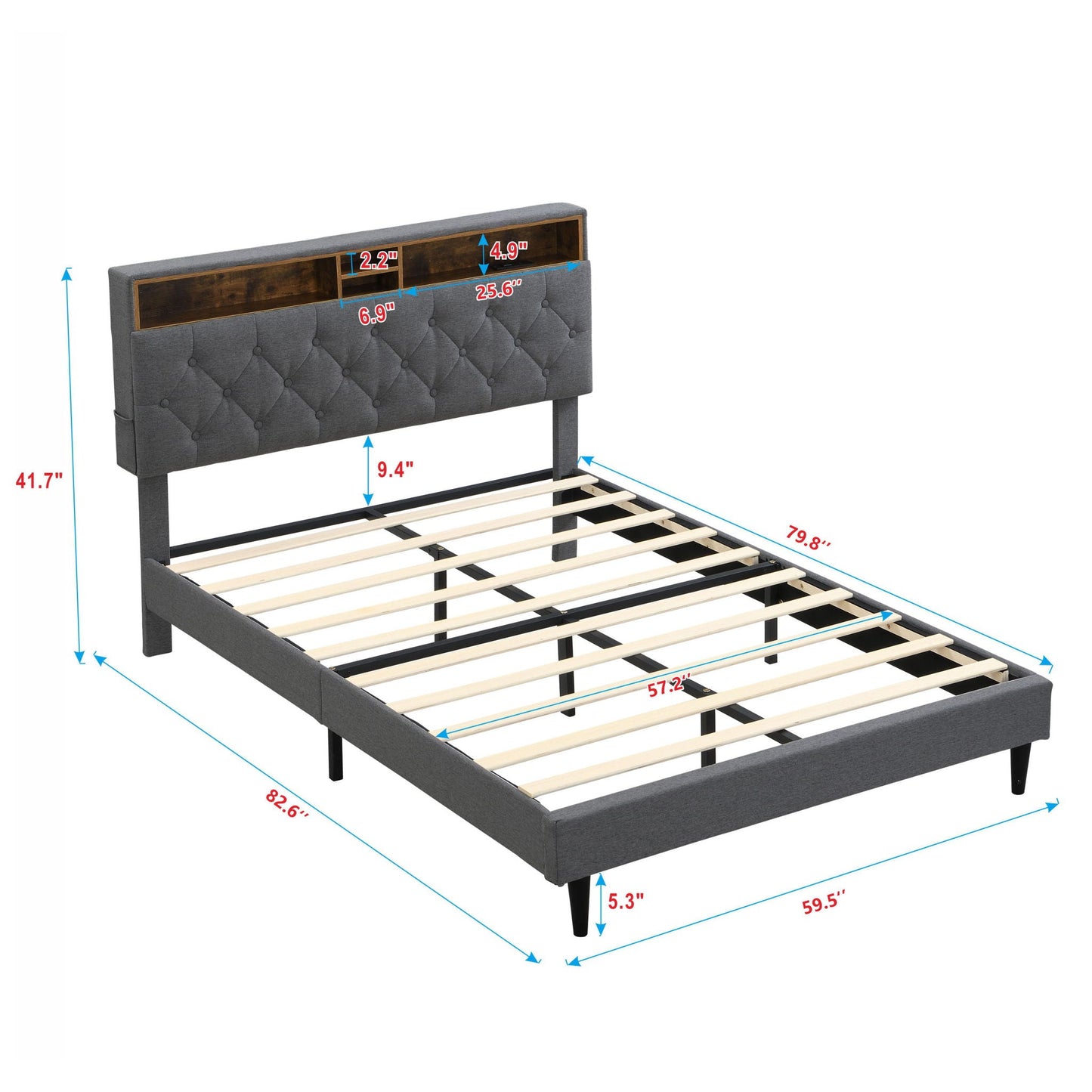 Modern Upholstered Platform Bed Frame With Button Tufted Headboard And USB Ports Home Essentials