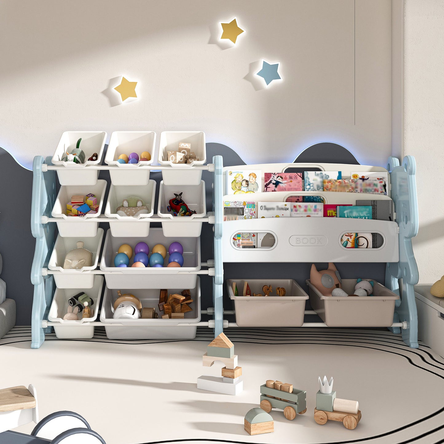 Kids Toy Storage Organizer With 2 Tier Bookshelf, Toy Storage With 12 Bins Home Essentials
