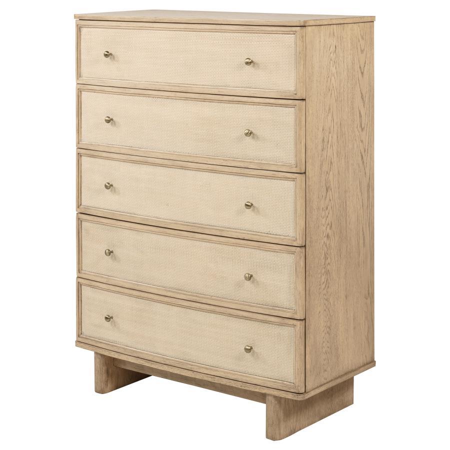 Kailani - 5-Drawer Bedroom Chest Of Drawers - Beige Oak Coaster Fine Furniture
