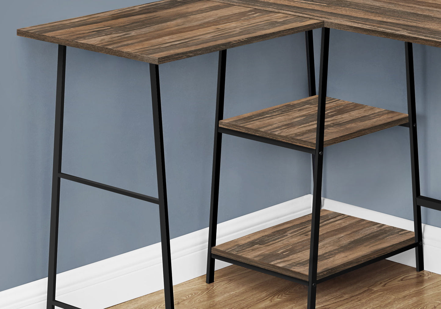 Computer Desk, Home Office, Corner, Storage Shelves, L-Shape, Work, Laptop, Contemporary, Modern - Brown 8th Street