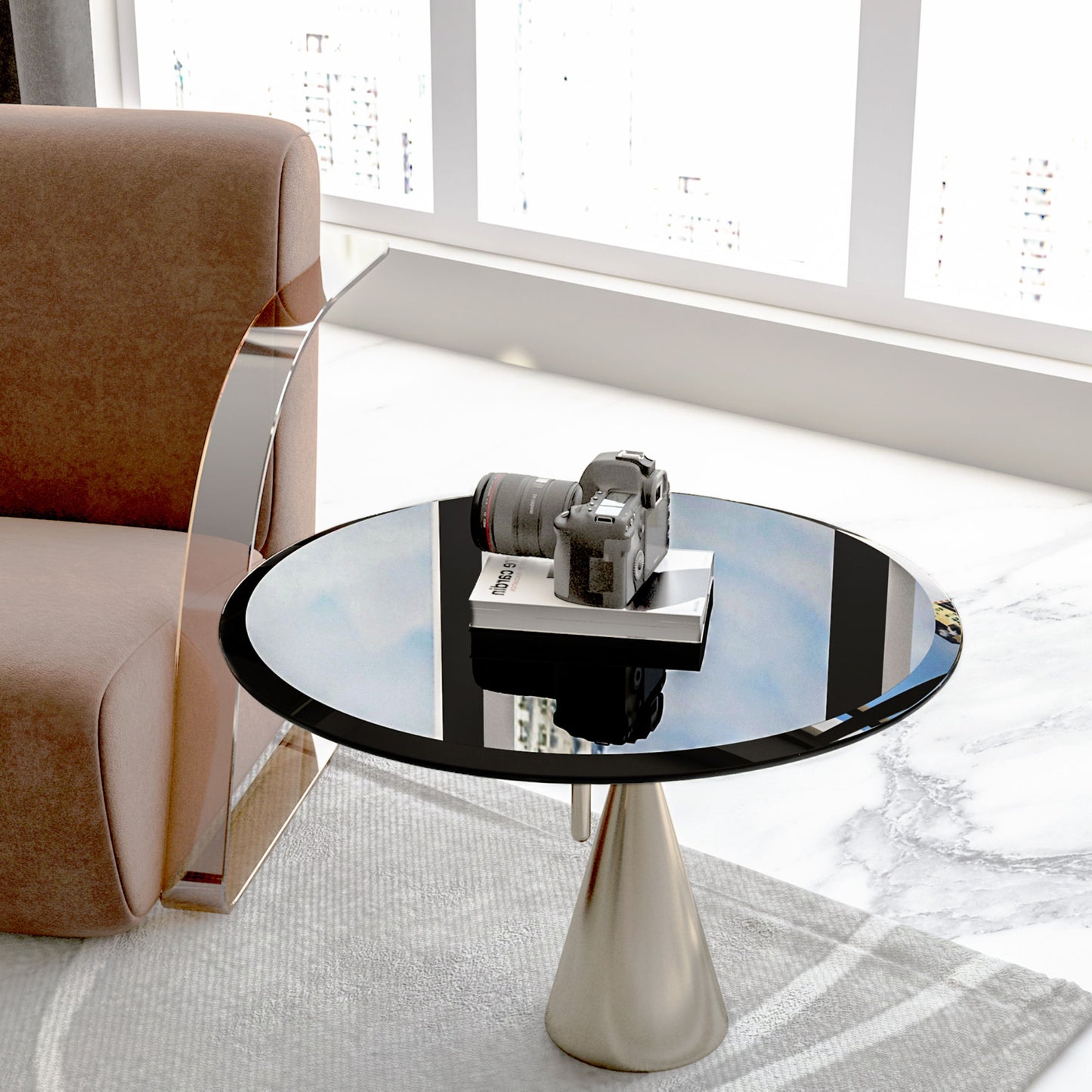24" Round Tempered Glass Table Top Clear Glass Beveled Polished Edge Home Essentials