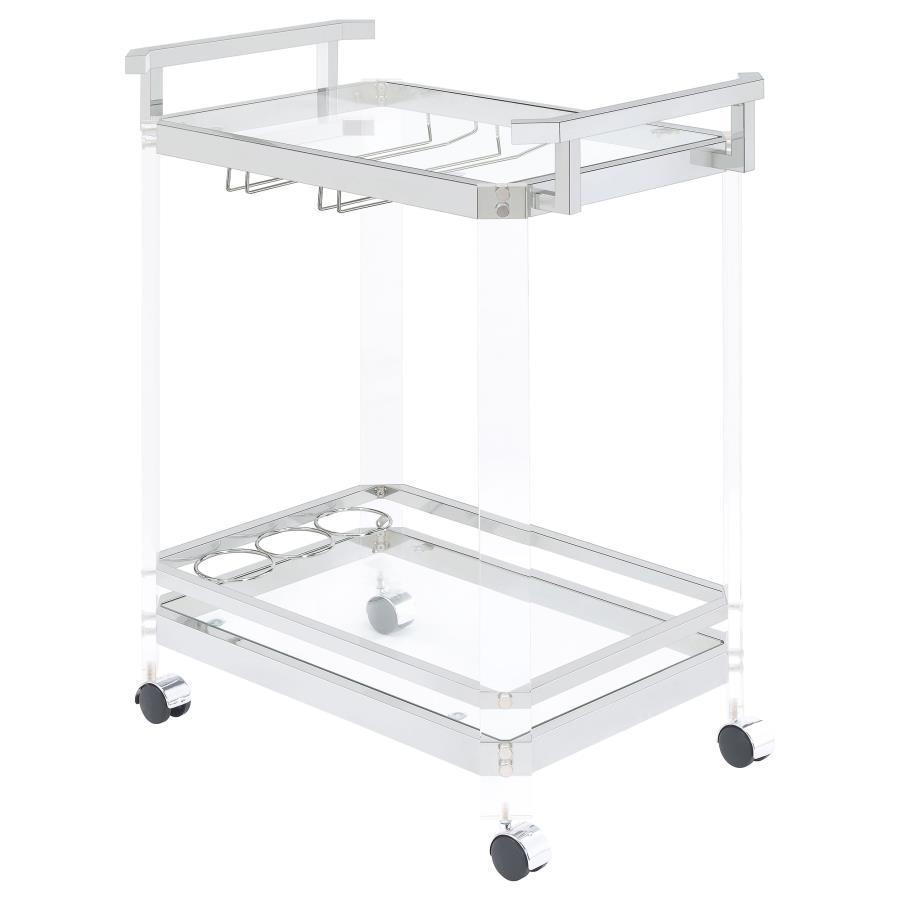 Jefferson - 2-Tier Glass Shelf Acrylic Bar Cart - Chrome CoasterEssence