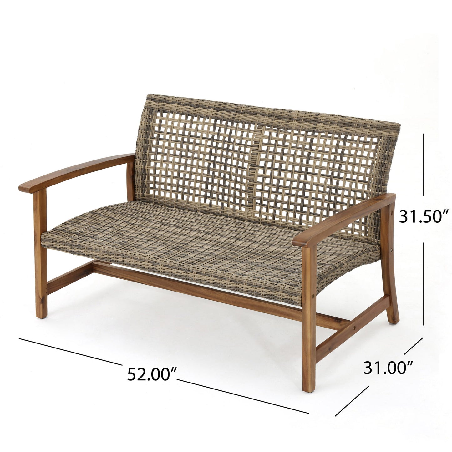 Outdoor Rattan Loveseat With Wooden Legs - Brown Noble House