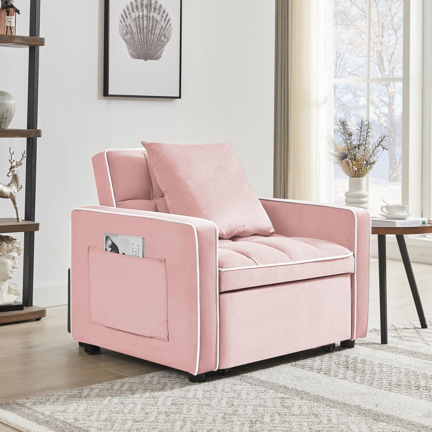 Modern Velvet 3 In 1 Sofa Bed Chair, Adjustable Recliner Home Essentials