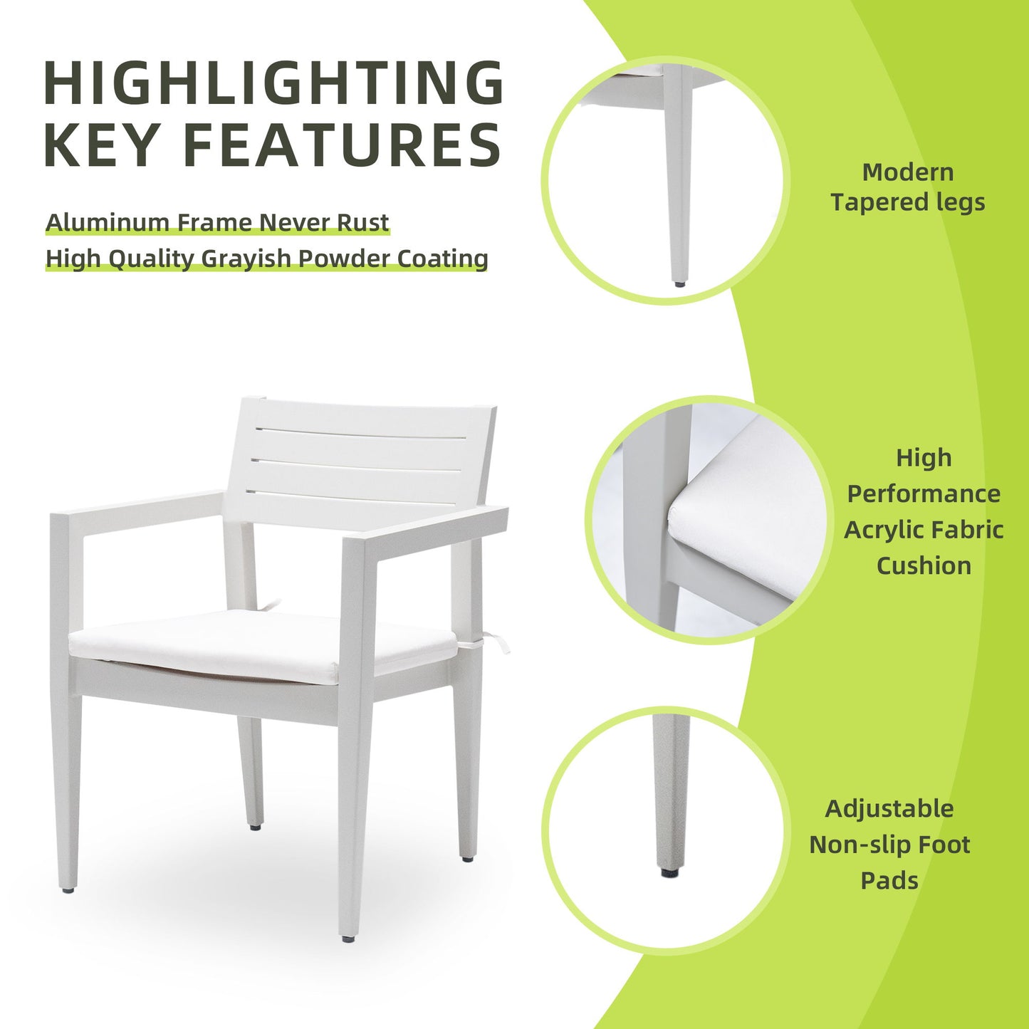 Outdoor Patio Stationary Dining Chairs With Outdoo Grade Sunbrella Fabric Cushions, Tapered Feet (Set of 4) - Grayish Life Outside