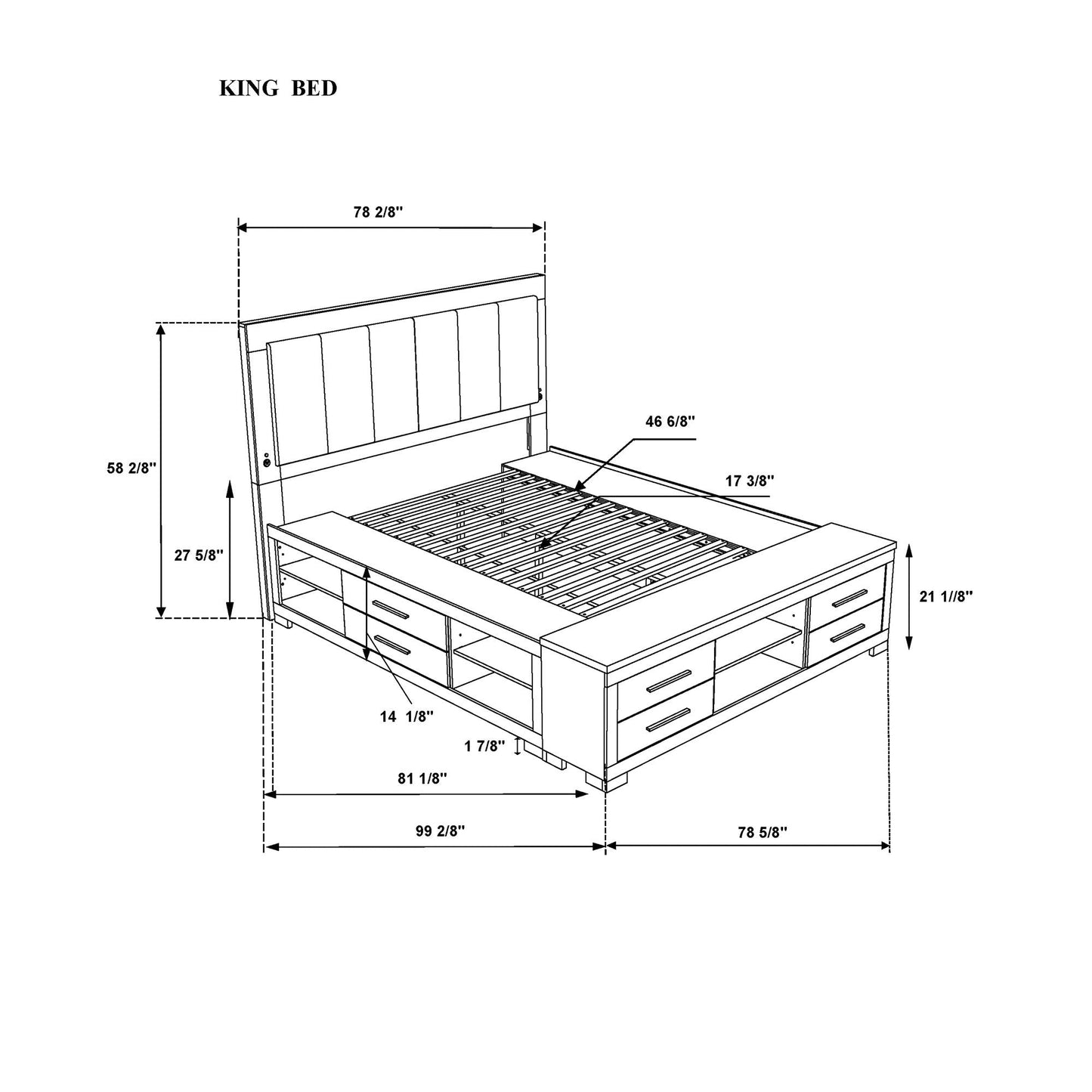 Emilia - Bed With Storage And LED Lighting Global Furniture USA