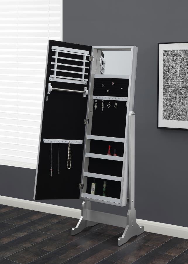 Moore - Cheval Mirror With Jewelry Storage - Silver CoasterEssence