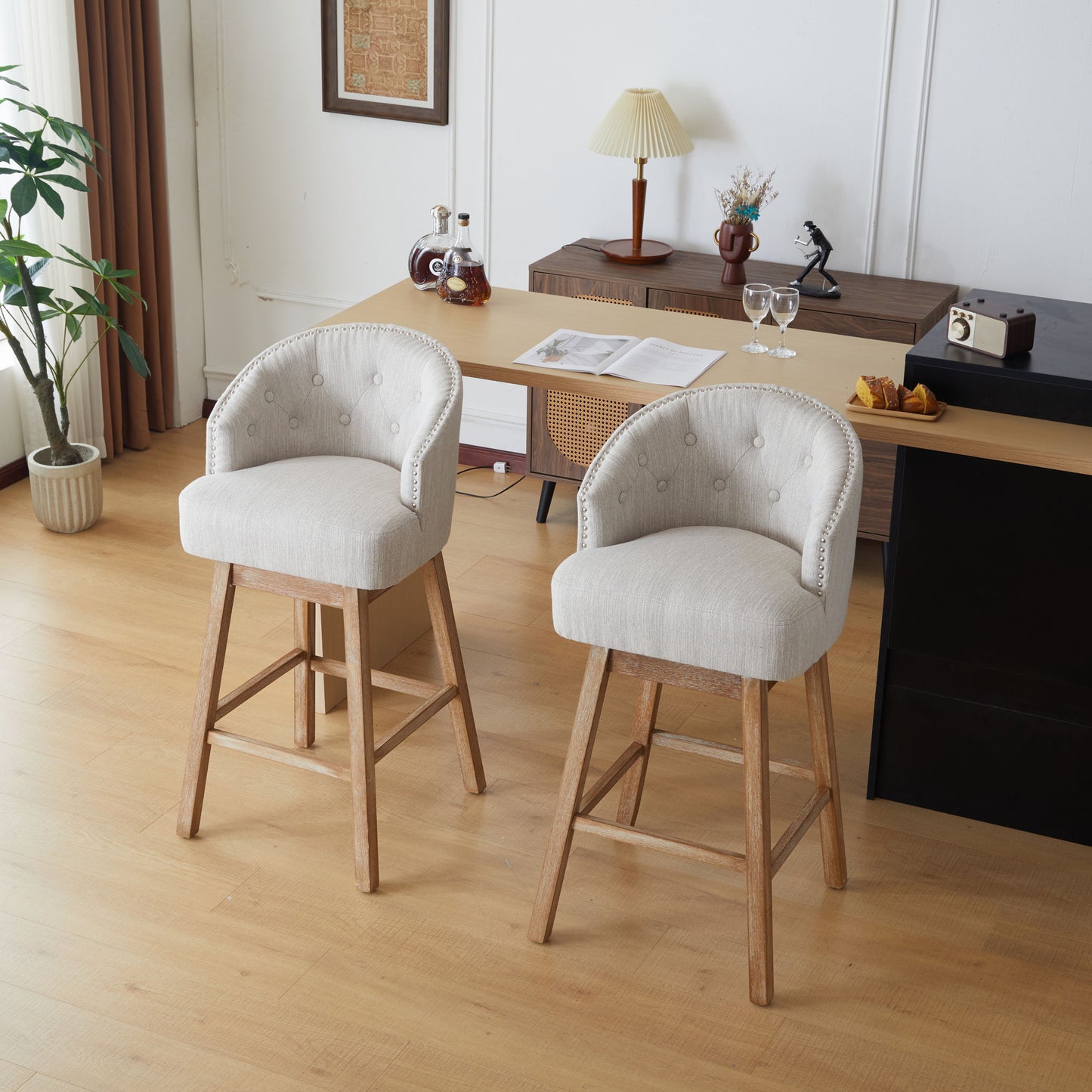 360 Degree Rotation Swivel Counter Stools (Set of 2) Noble House