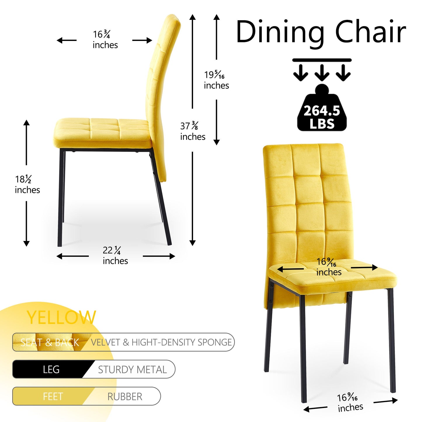 Velvet High Back Nordic Dining Chair Modern Fabric Chair With Black Legs (Set of 2) Home Essentials