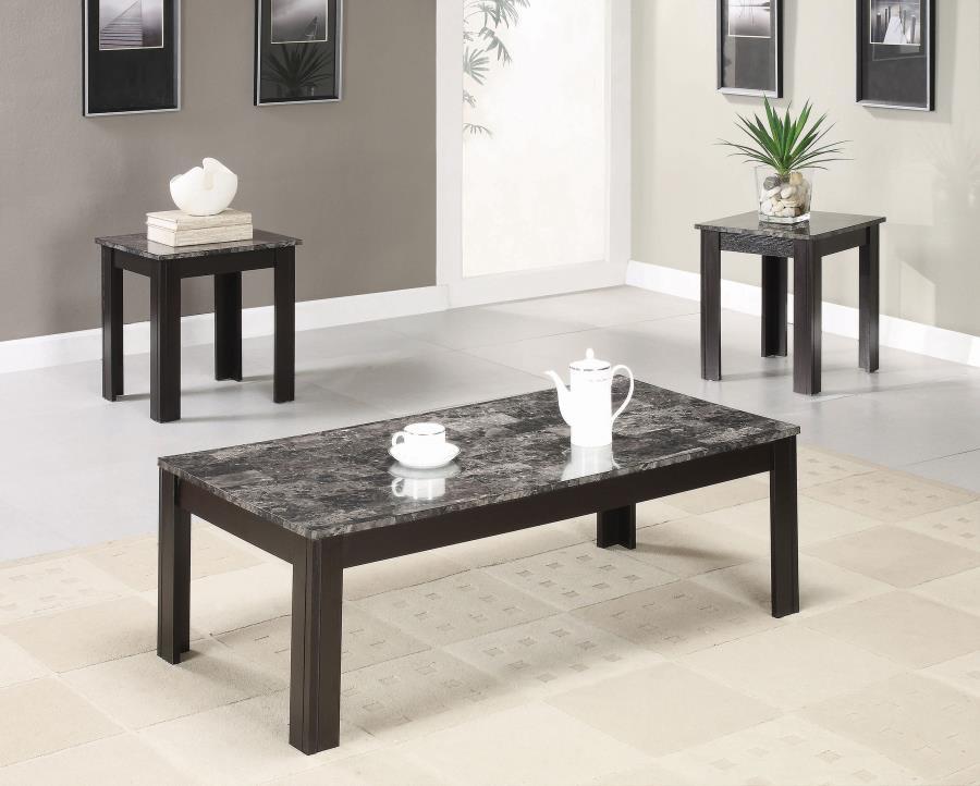 Rhodes - 3 Piece Faux Marble Top Coffee Table Set - Gray CoasterEveryday