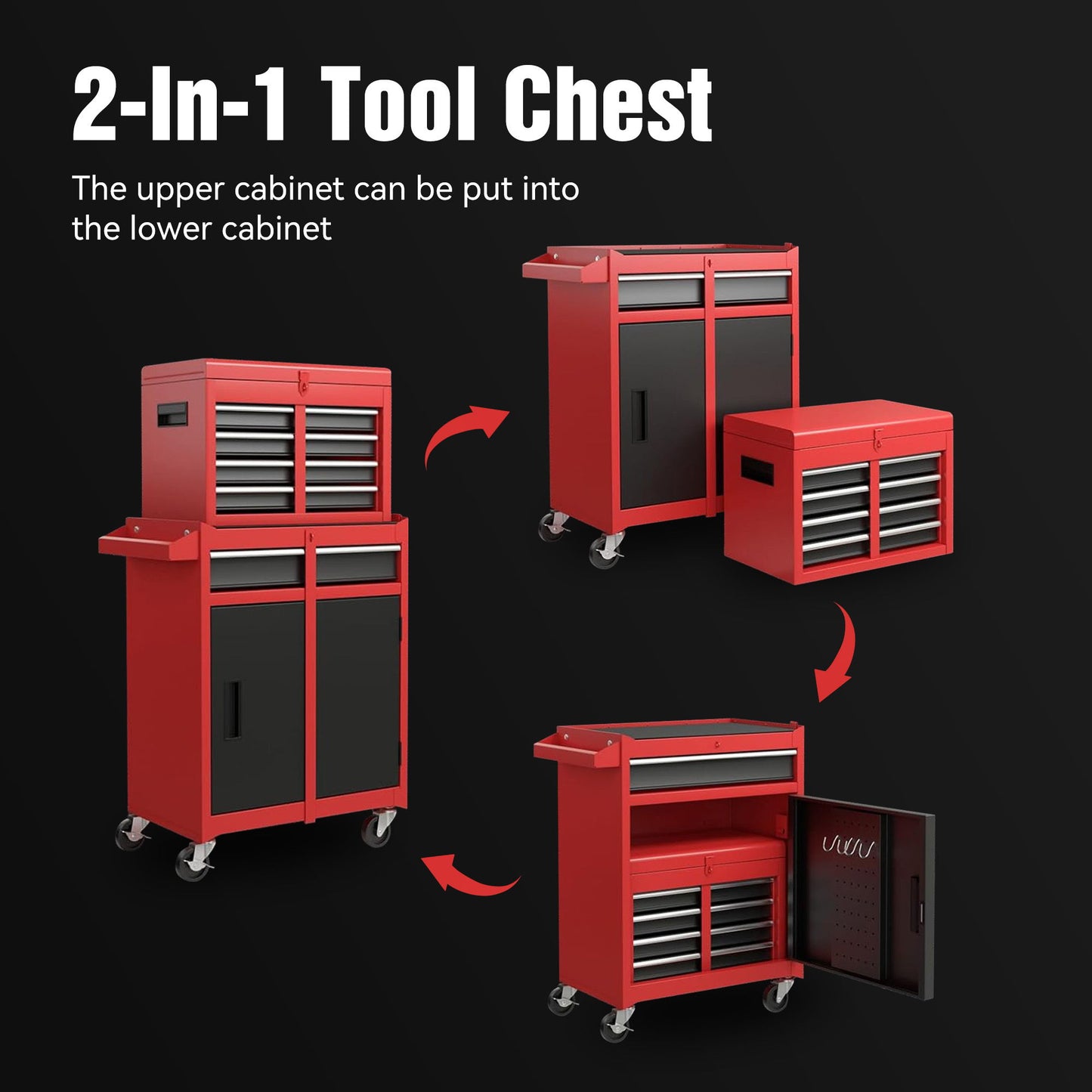 Tool Chest, 5 Drawer Rolling Tool Storage Cabinet With Detachable Top Tool Box, Liner, Universal Lockable Wheels, Adjustable Shelf, Locking Mechanism, Metal Tool Cart For Garage Workshop Daily Nest