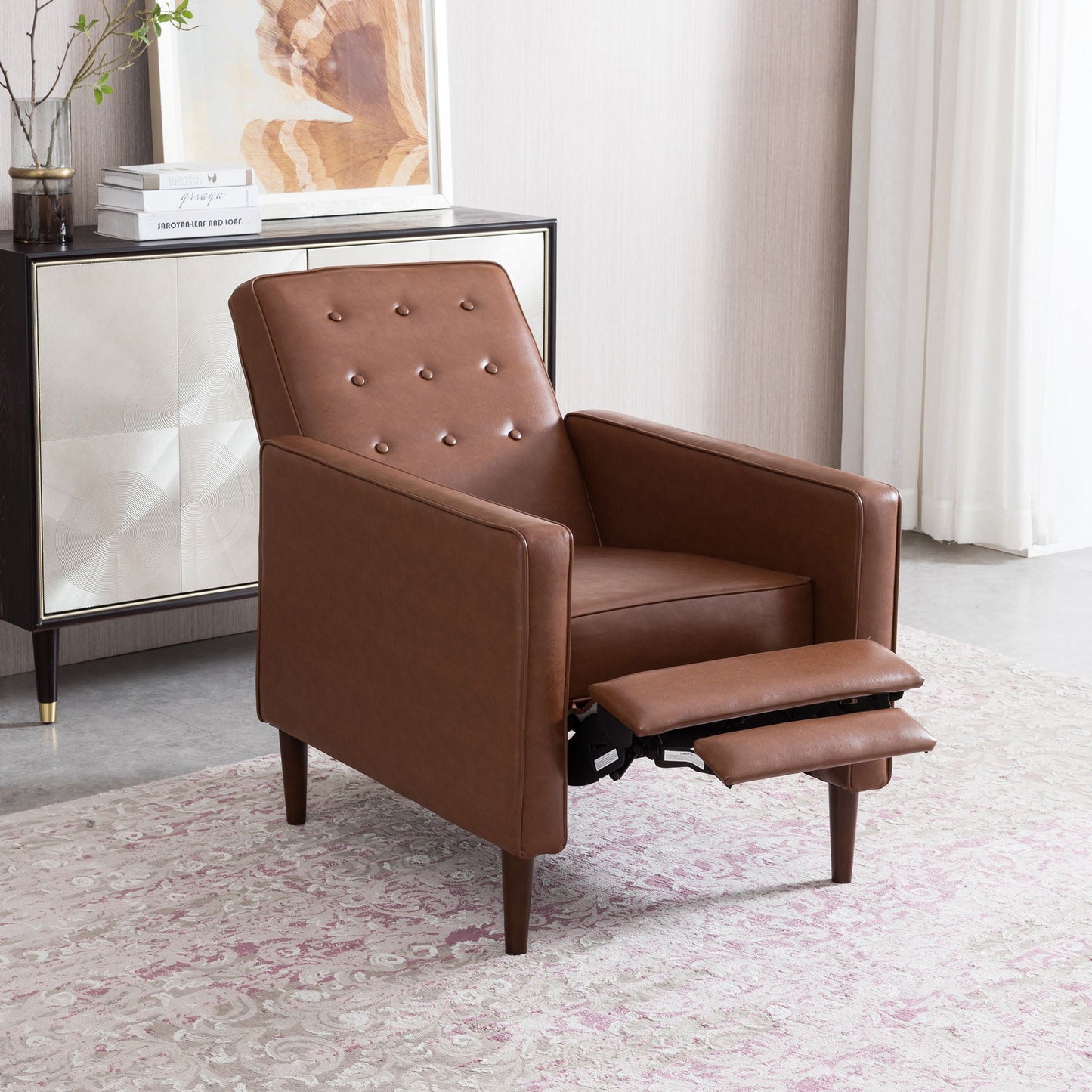 Mid-Century Modern Recliner With Button Tufted Waffle Stitch Noble House