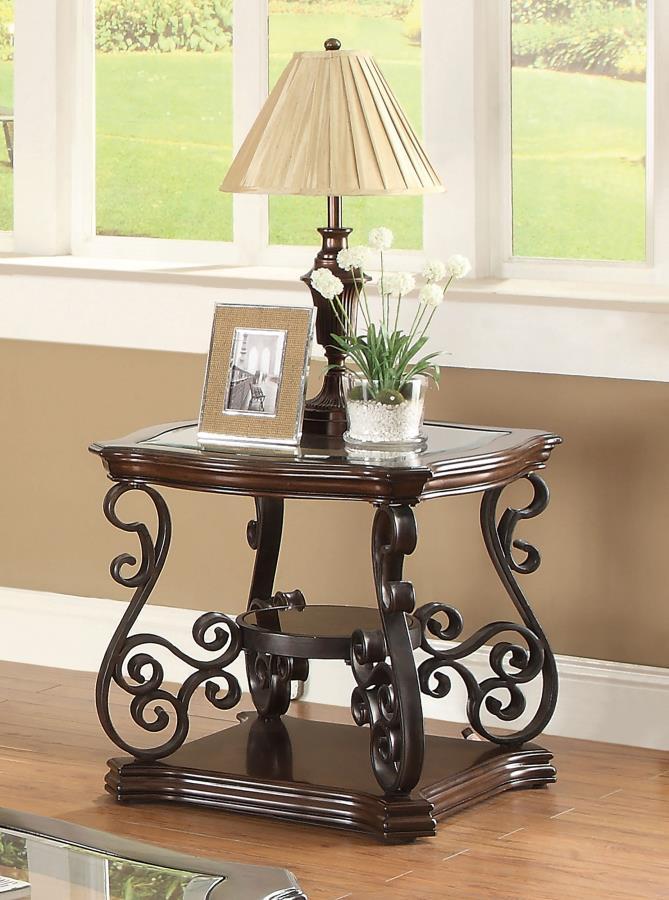Laney - 1-Shelf Glass Top Rectangular End Table - Deep Merlot CoasterEssence