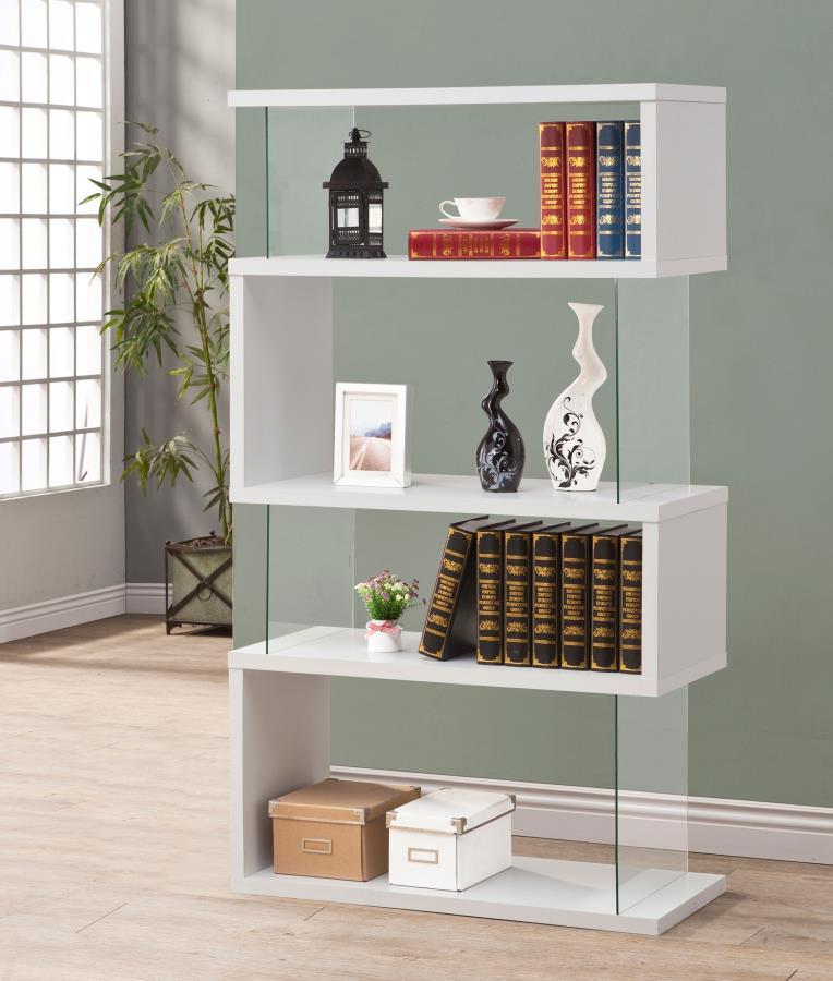 Emelle - 4-Shelf Glass Panel Bookshelf CoasterEveryday
