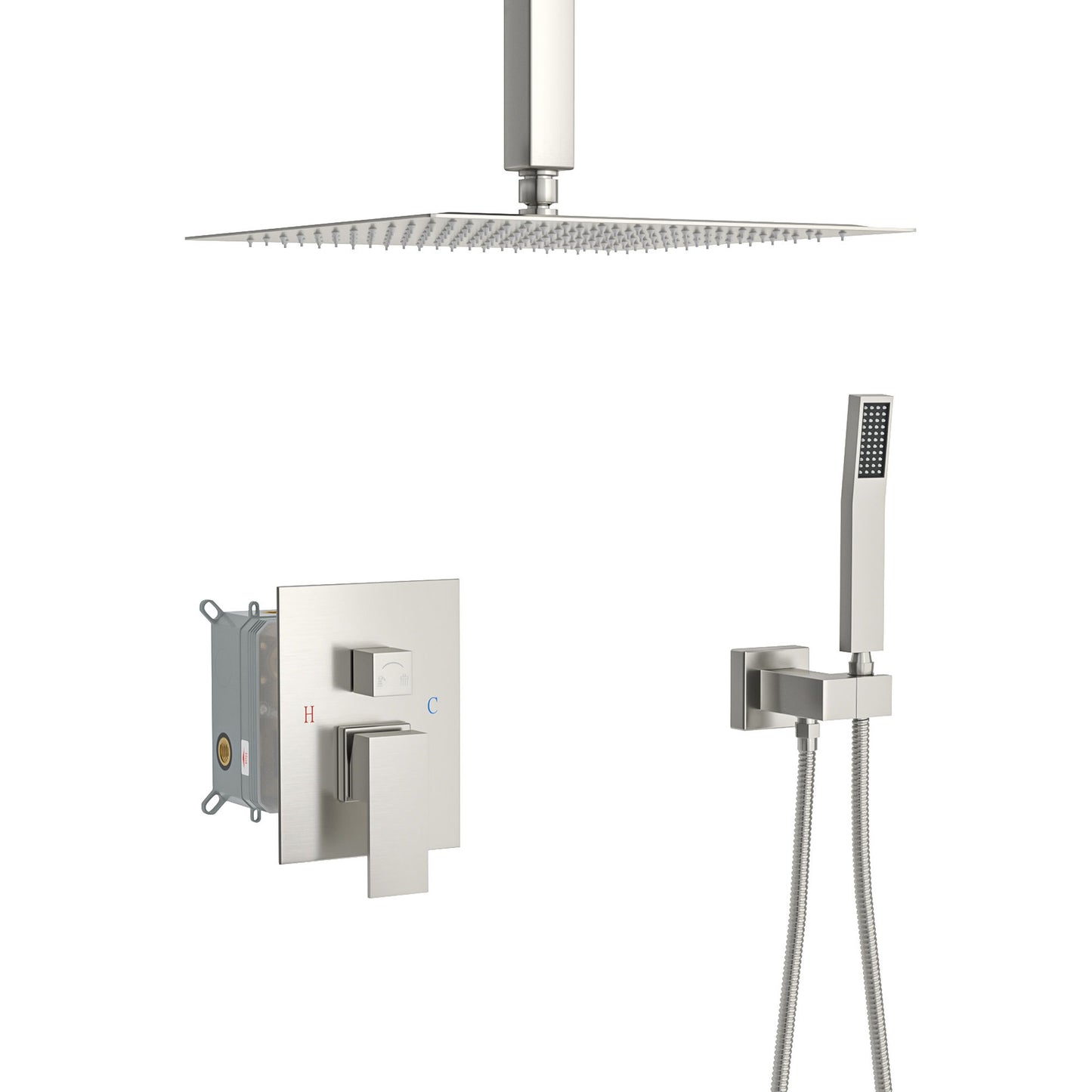 Dual Shower Head 16" Ceiling Mount Square Shower System With Rough In Valve Daily Nest