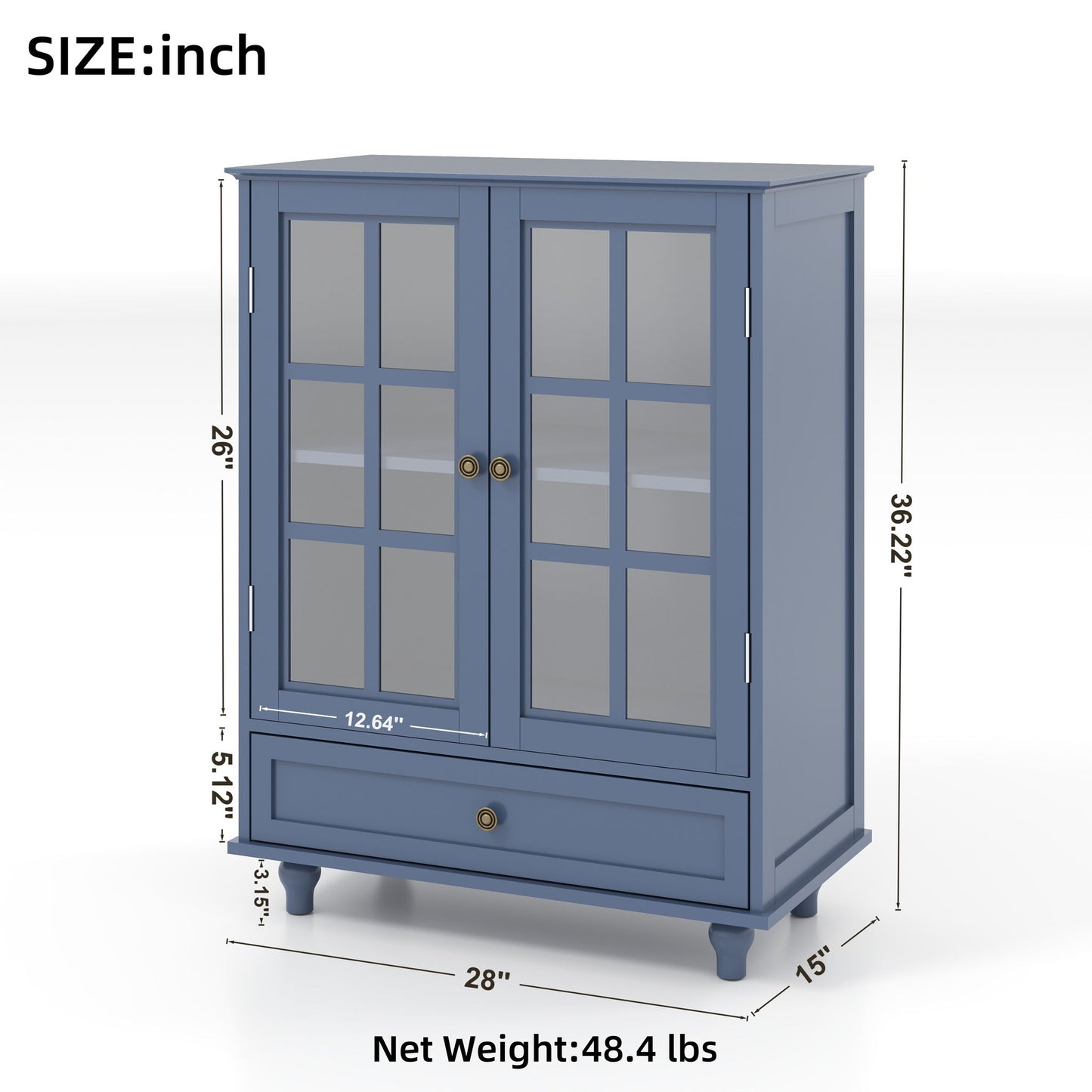 Minimalist Buffet Cabinet With Double Glass Doors And Drawer Home Essentials