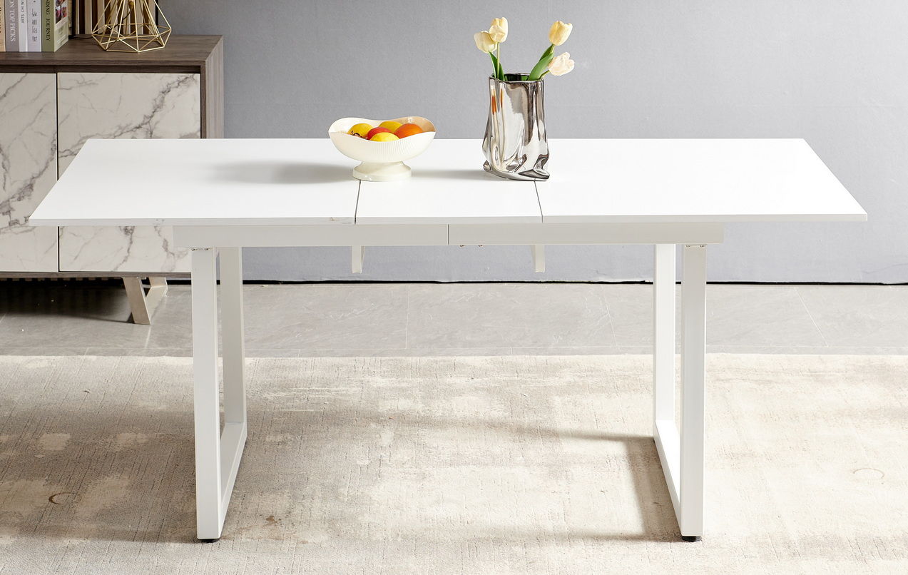 Square Extendable Dining Table With Metal Leg, Modern Space Saving Kitchen Table For Living Room Home Essentials