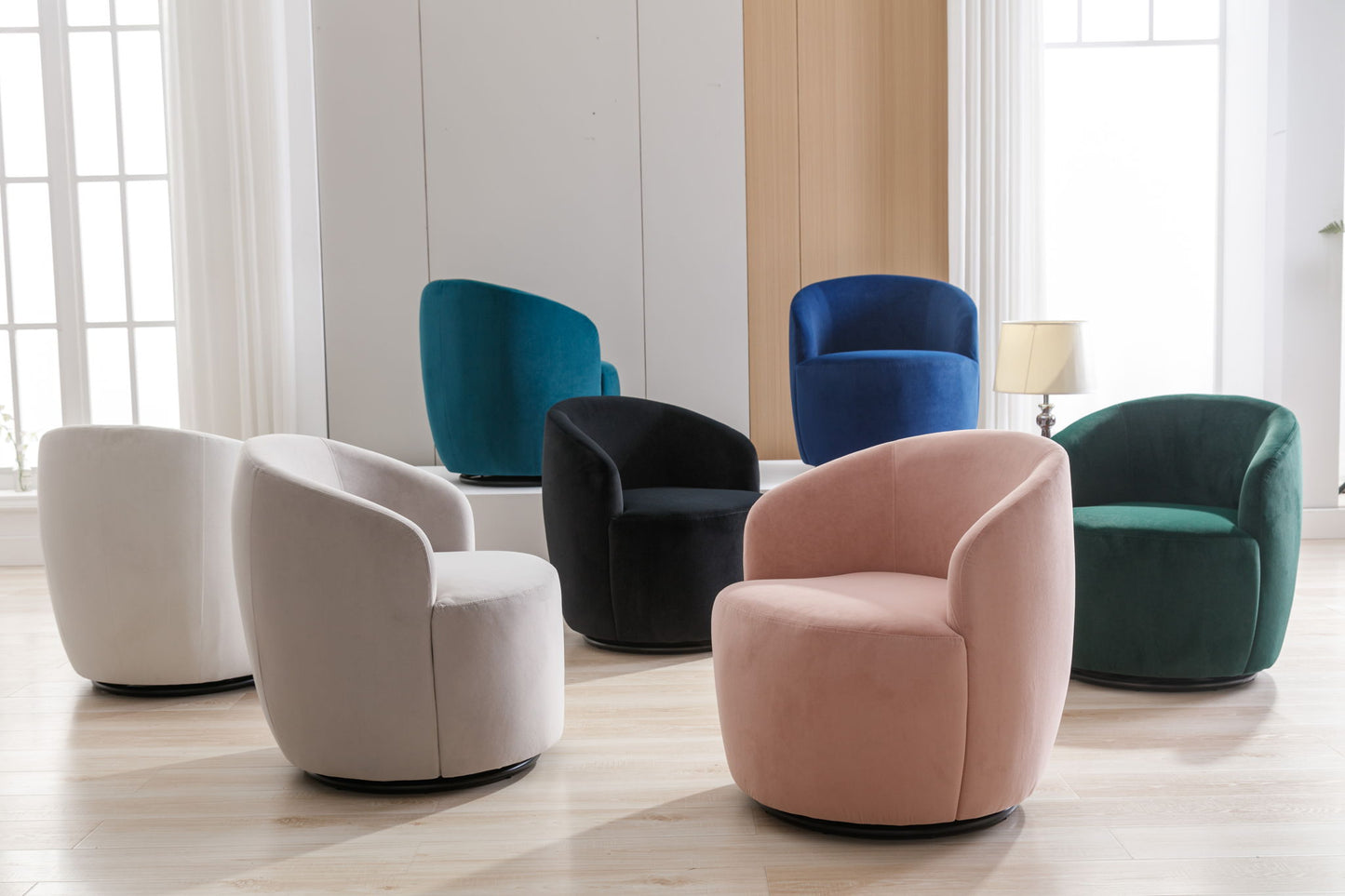 Swivel Accent Armchair Barrel Chair With Powder Coating Metal Ring Home Essentials