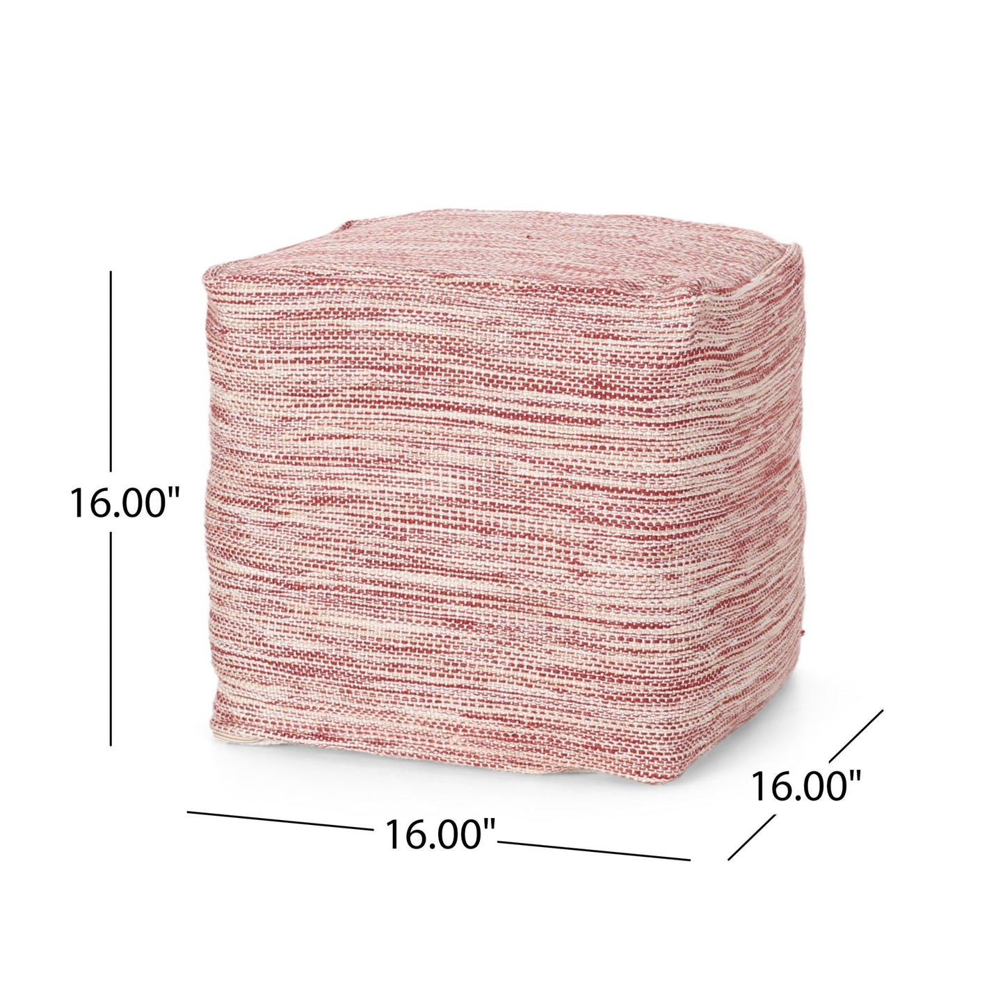Enigma - Yarn And Cotton Square Pouf Ottoman With Polystyrene Beads - Red / White Home Essentials