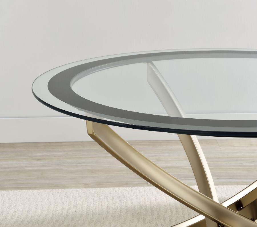 Brooke - Round Glass Top Side End Table Metal Base CoasterEssence