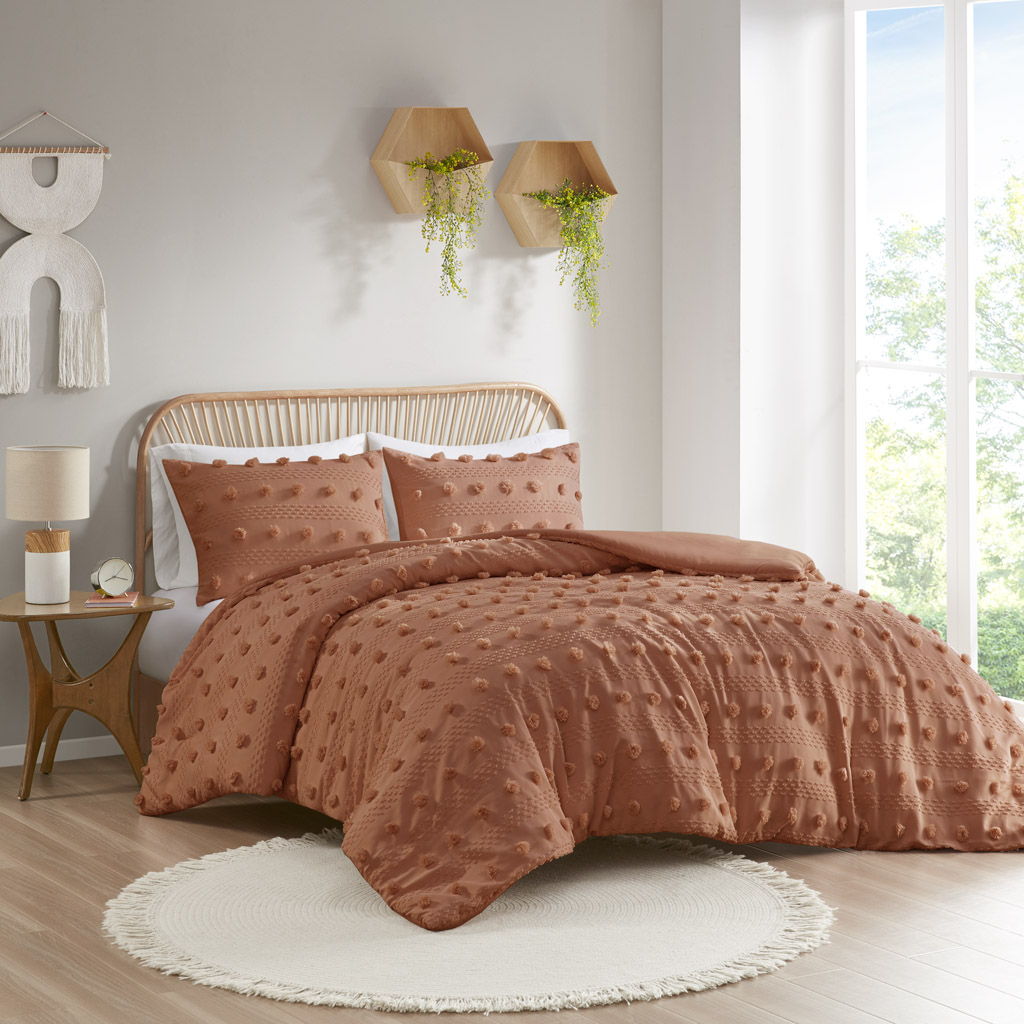 Lucy - Clip Jacquard Twin Duvet Cover Set - Rust Intelligent Design