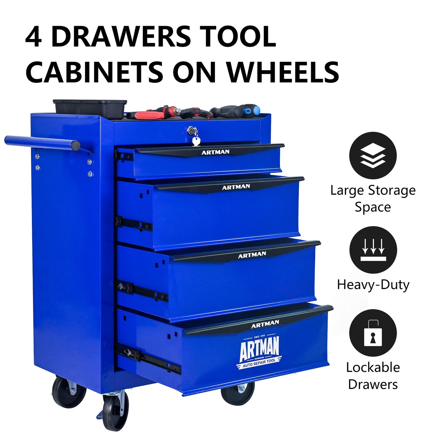 Rolling Metal Tool Chest With Drawers, Steel Storage Cabinet With Ball Bearing Slides Daily Nest