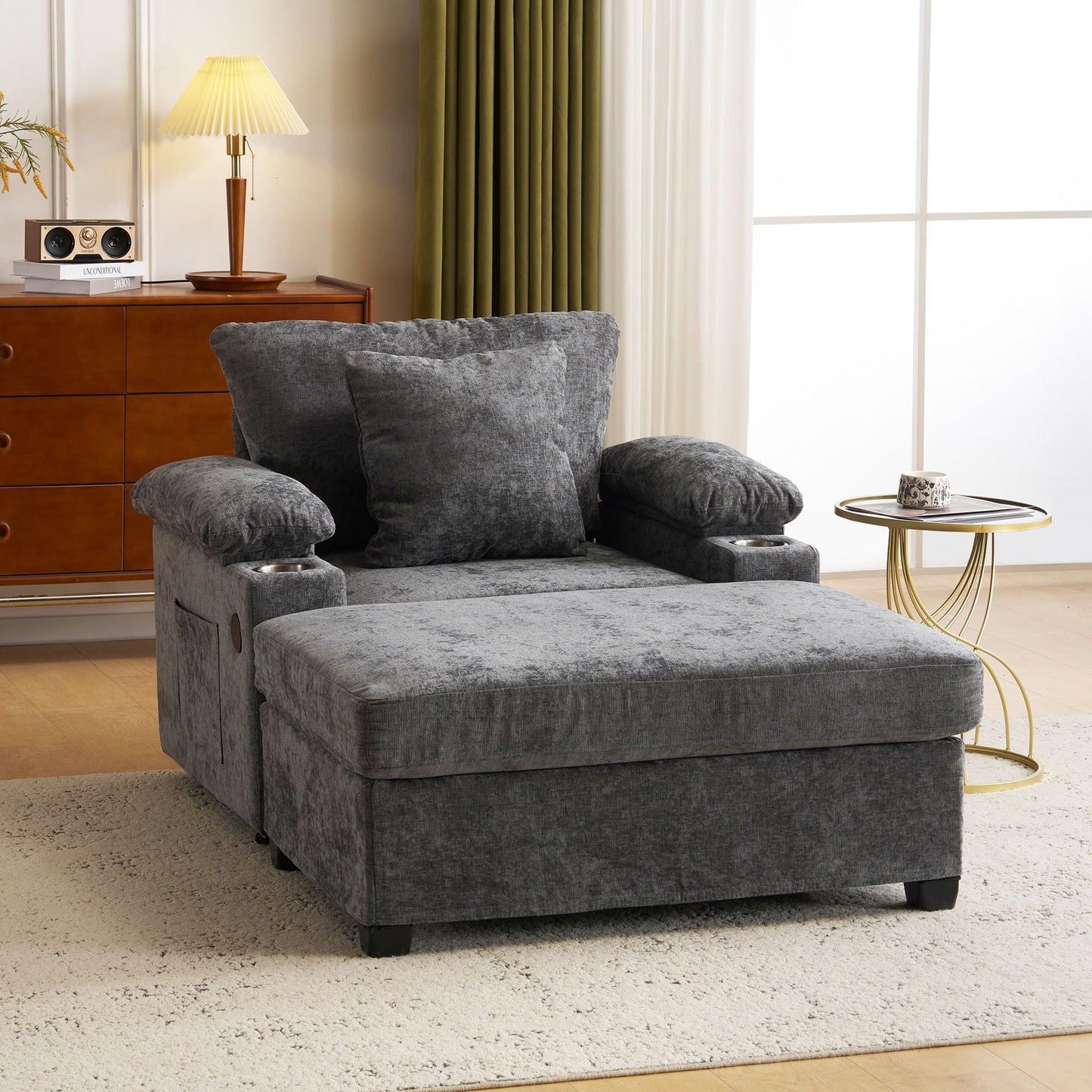 Modern Oversized Chair With Ottoman, Cupholders And USB Charging Ports Home Essentials