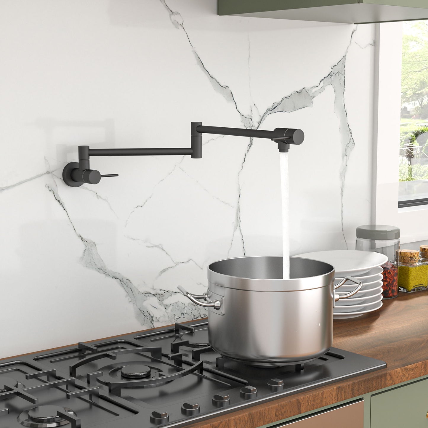 Modern Design Pot Filler Faucet Wall Mount Kitchen Sink, Folding Stretchable Daily Nest