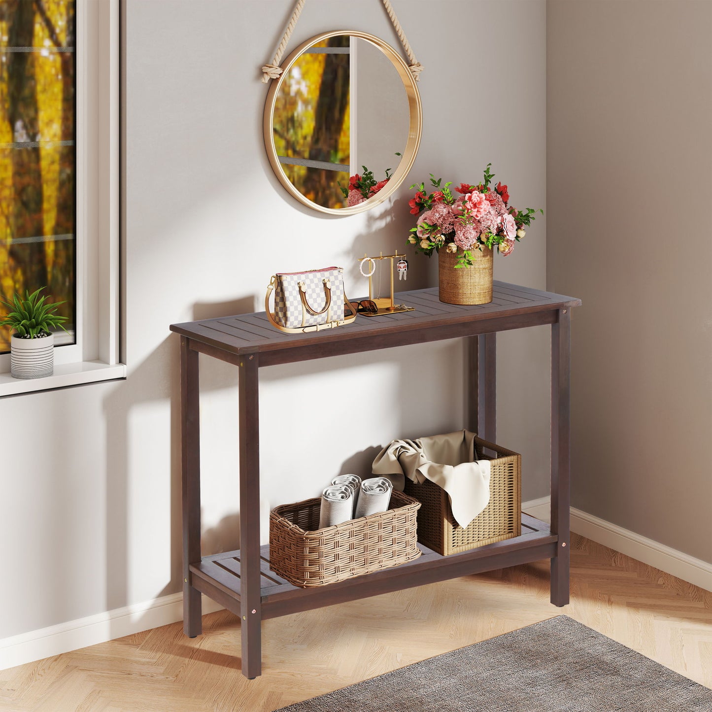 Workstation For Garden Balcony Garage, Acacia Console Potting Table Daily Nest