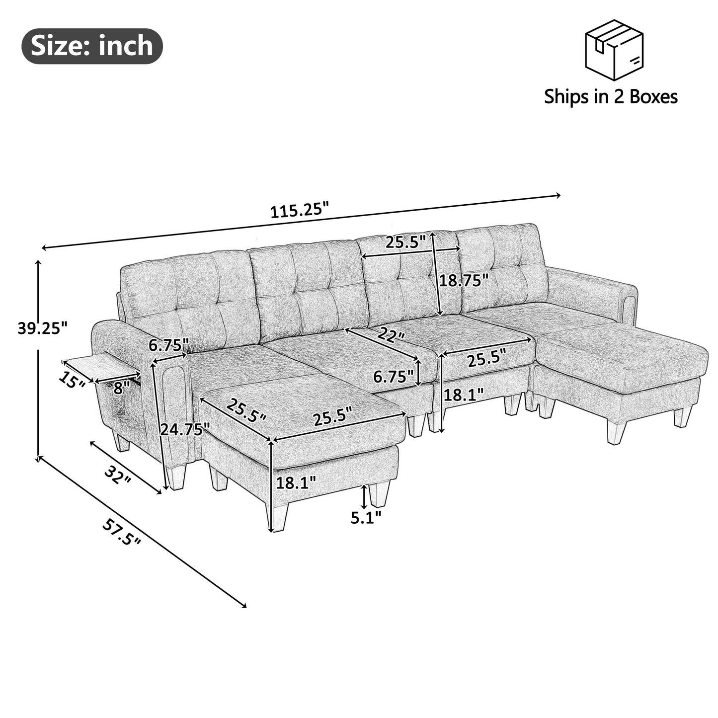 Modular Sectional Sofa With Movable Ottomans, USB Ports & Side Tables Hearth and Haven
