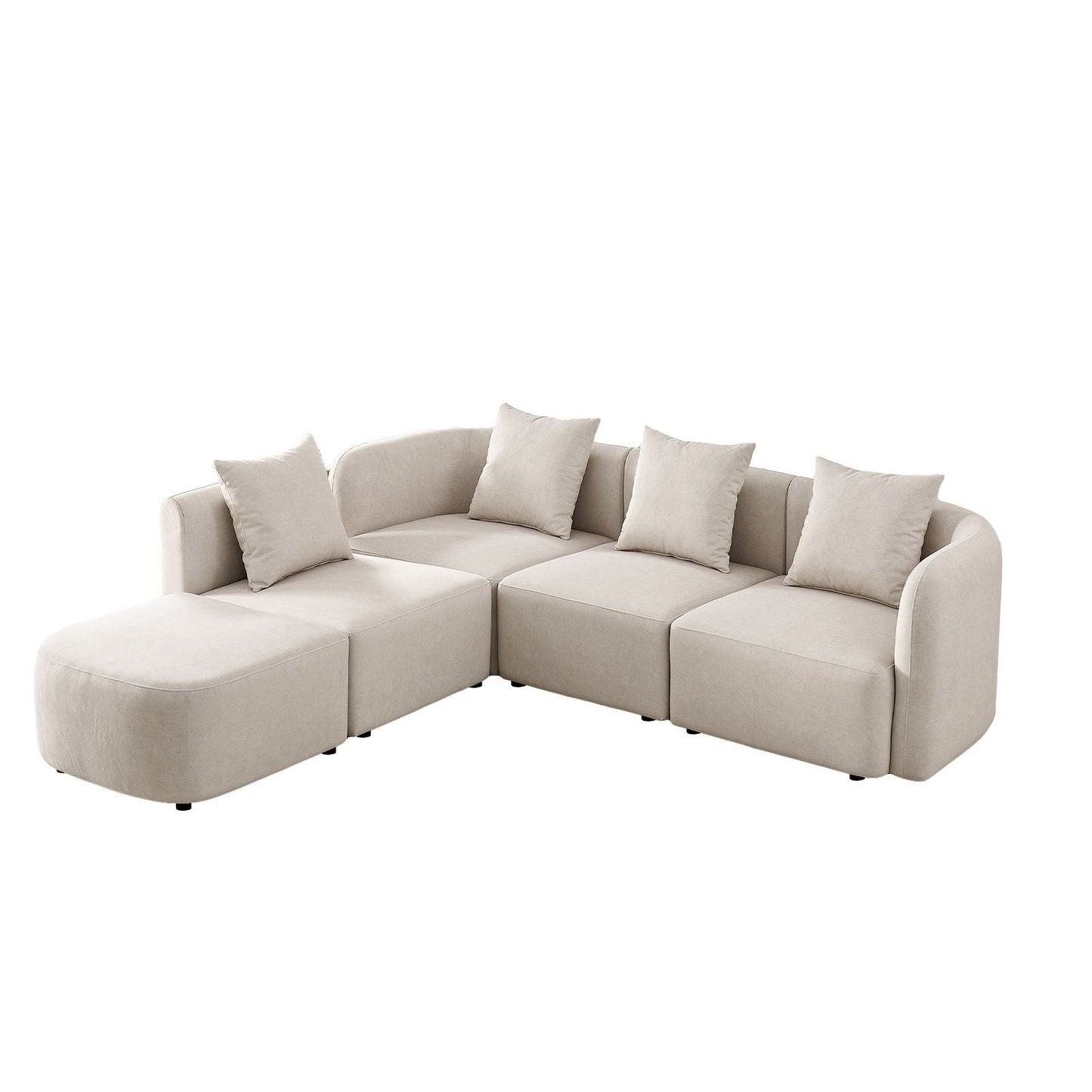 L-Shaped Modular Sectional Sofa With Ottoman, Living Room Furniture Set - Beige Home Essentials