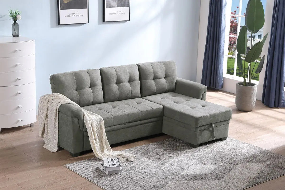 Lucca - Linen Reversible Sleeper Sectional Sofa With Storage Chaise Lilola Home