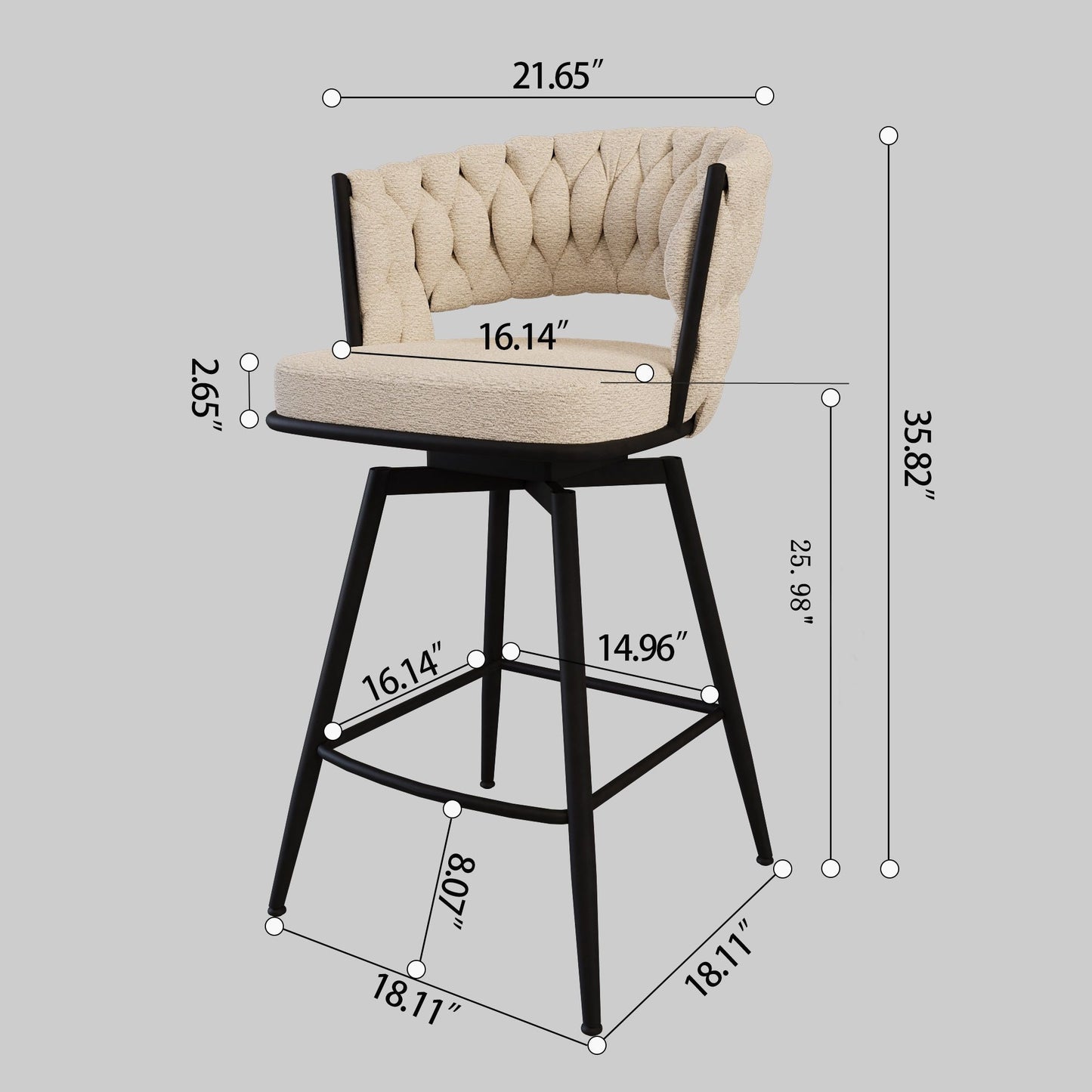 Bar Stool 360 Swivel With Back Footrest Home Essentials