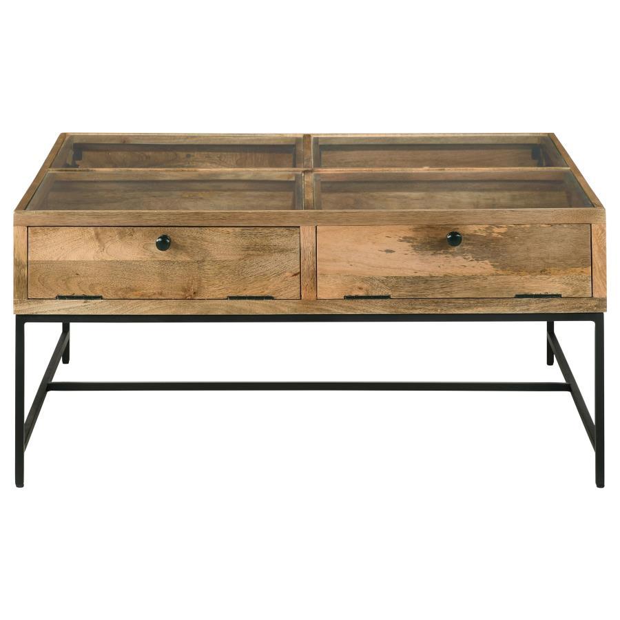 Stephie - 4-Drawer Square Glass Top Coffee Table - Honey Brown Coaster Fine Furniture