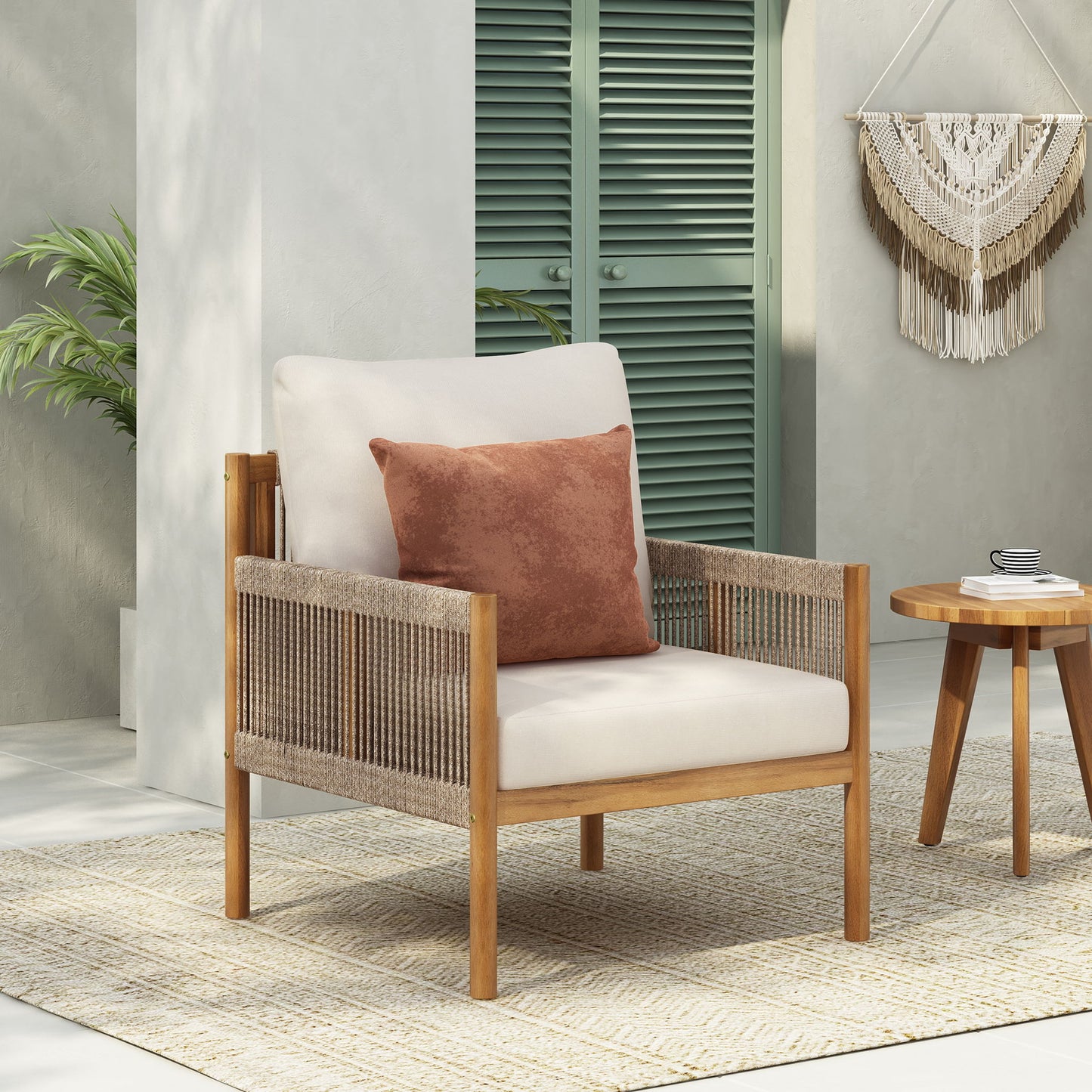 Modern Outdoor Woven Lounge Chair With Solid Wood Frame - Teak Noble House