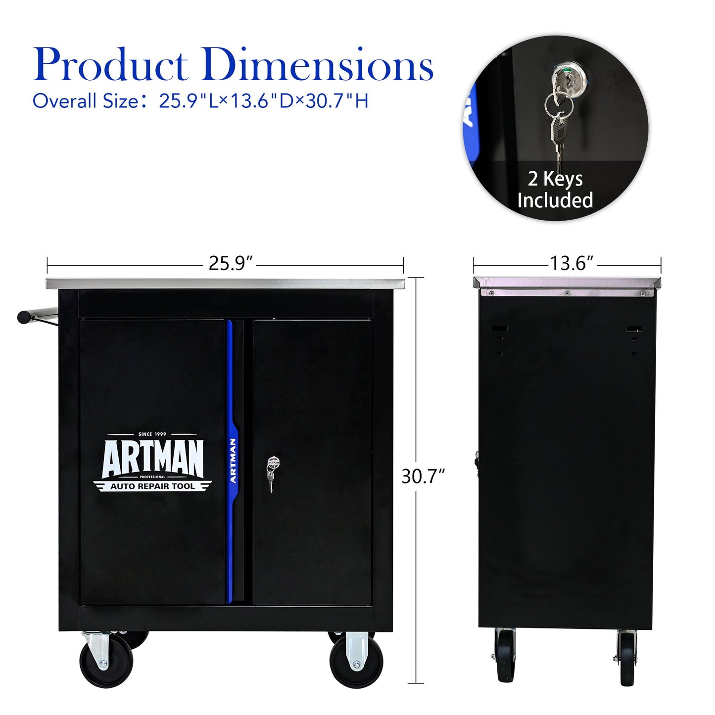 Movable Lockable Double Door Partition With Lock Multi Functional Hardware Storage Tool Car Auto Repair Locker - Black / Blue Daily Nest