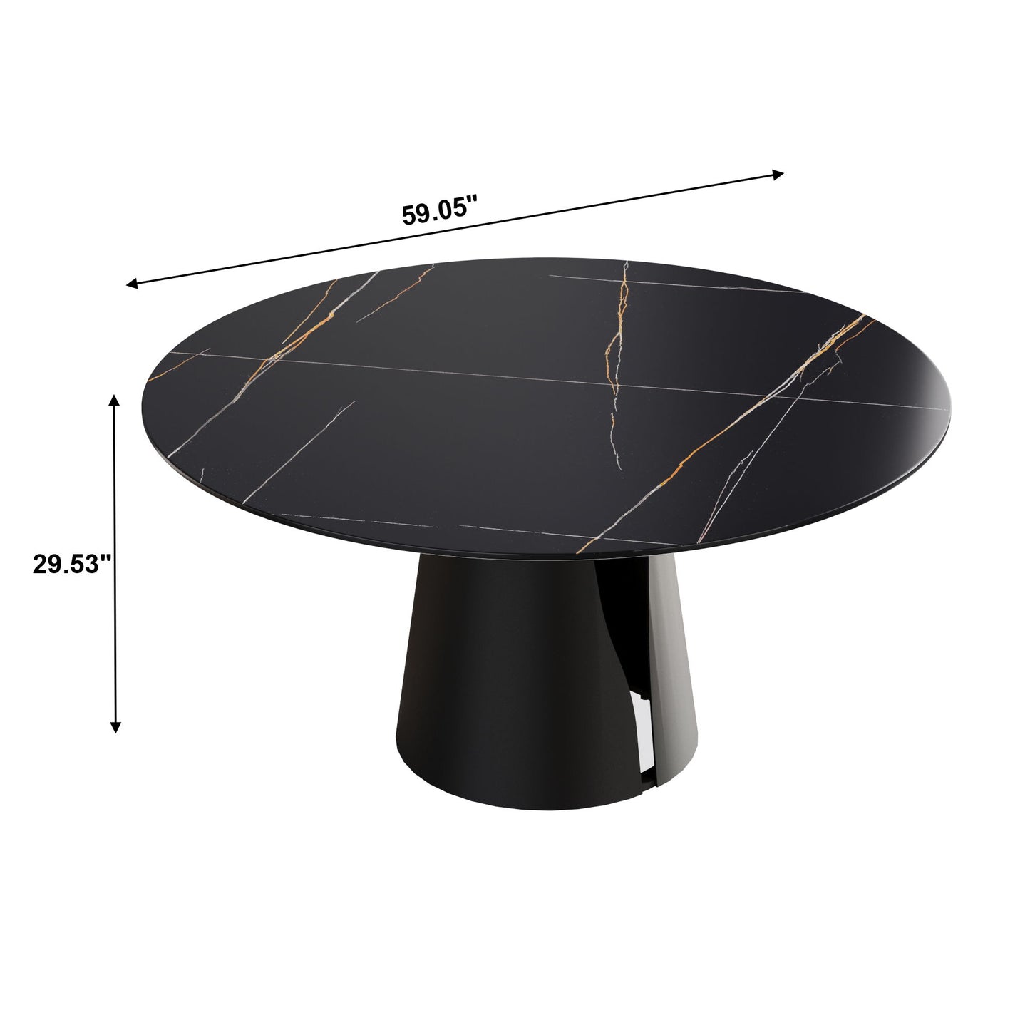 Modern Artificial Stone Round Carbon Steel Base Dining Table, Can Accommodate 6 People - Black / Gold Home Essentials