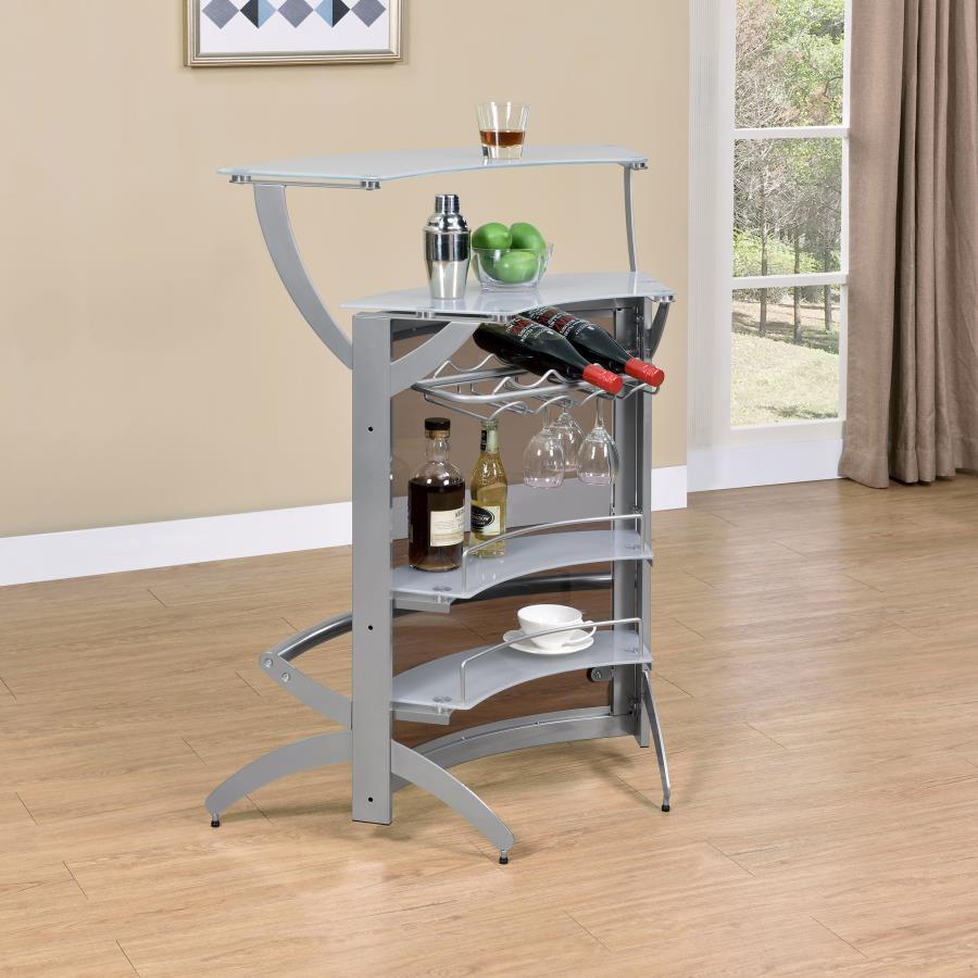 Dallas - 2-Shelf Curved Freestanding Home Bar Cabinet CoasterEssence