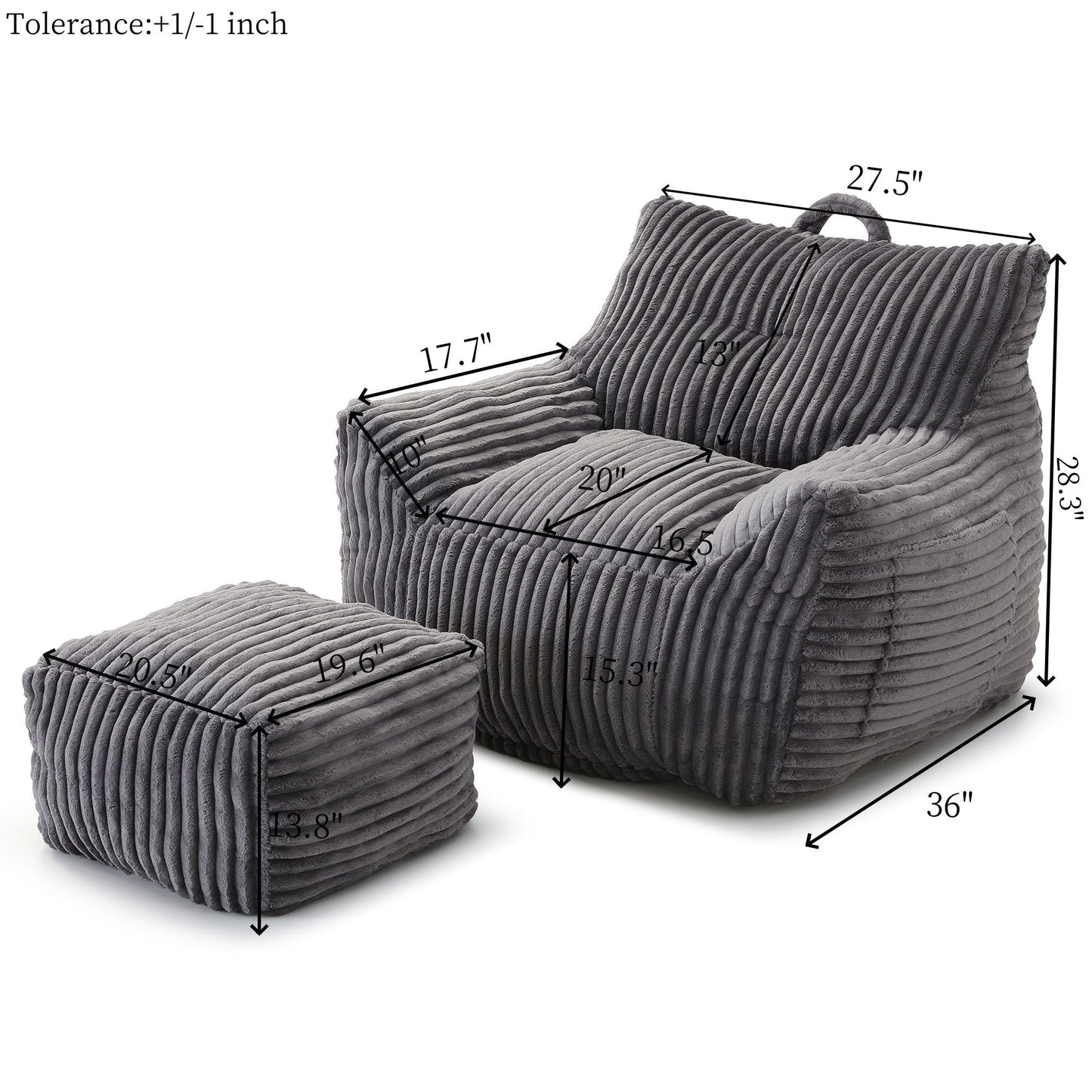 Giant Plush Bean Bag Chair With Armrests And Footstool Home Essentials