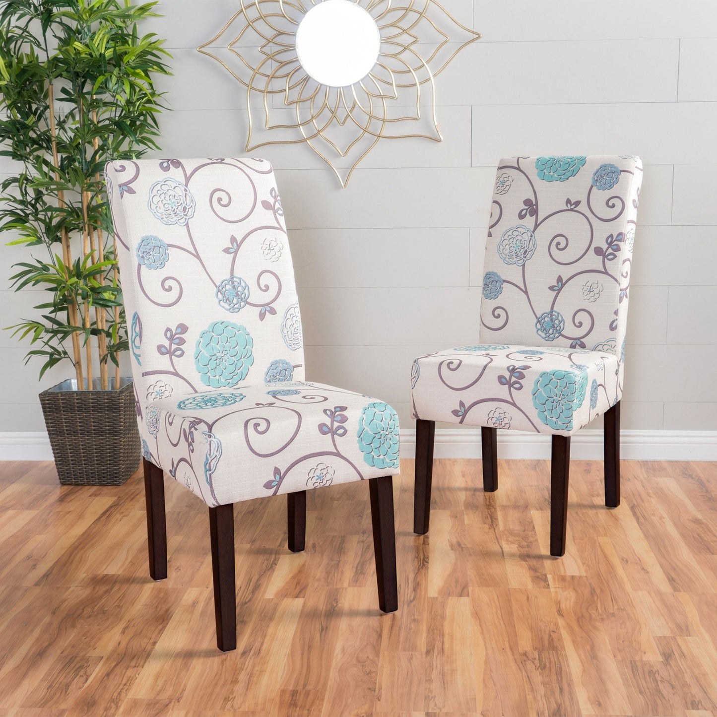 Contemporary Dining Chair Set With Rubberwood Legs - White / Blue Noble House
