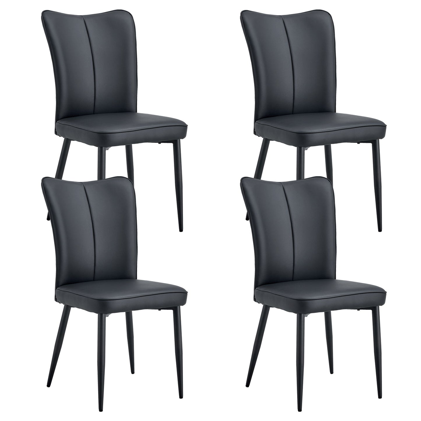 Modern Chair Set 4 Pieces With Vertical Backrest Design For Kitchen And Living Rooms - Black Home Essentials