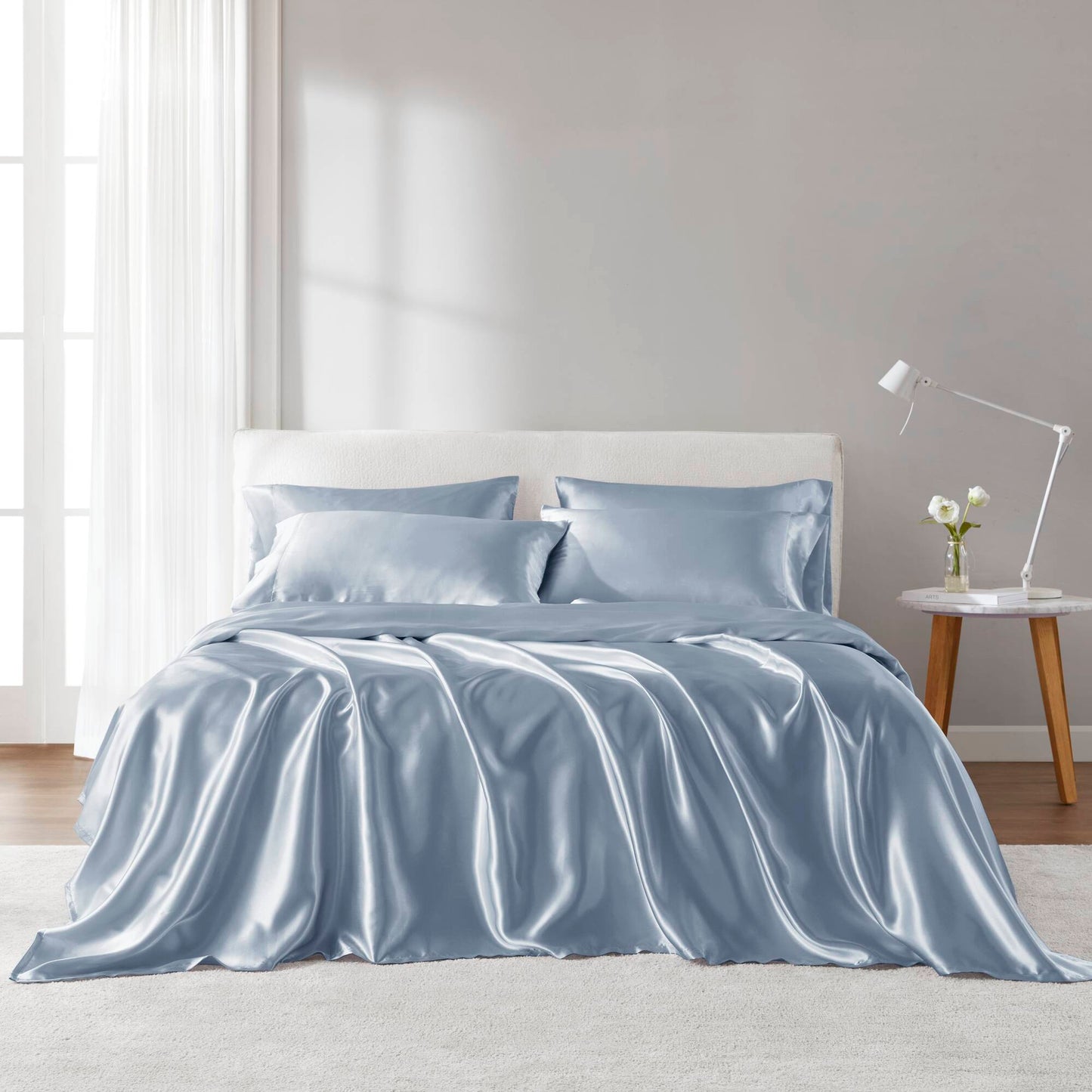 Satin - 6 Piece California King Luxury Sheet Set - Blue Madison Park Essentials